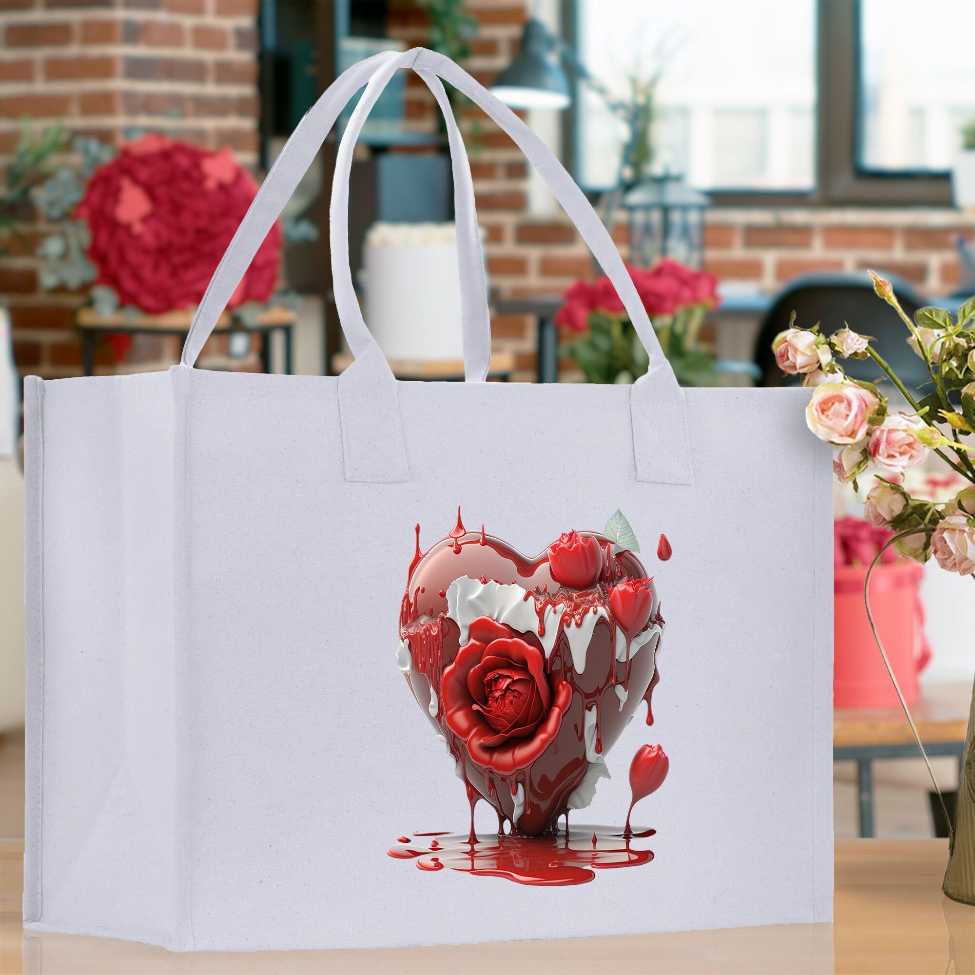Heart Canvas Tote Bag Happy Valentines Day Gift for Her Love Tote Bag Lovers Gift Mother Day Gift Cute Valentines Gift