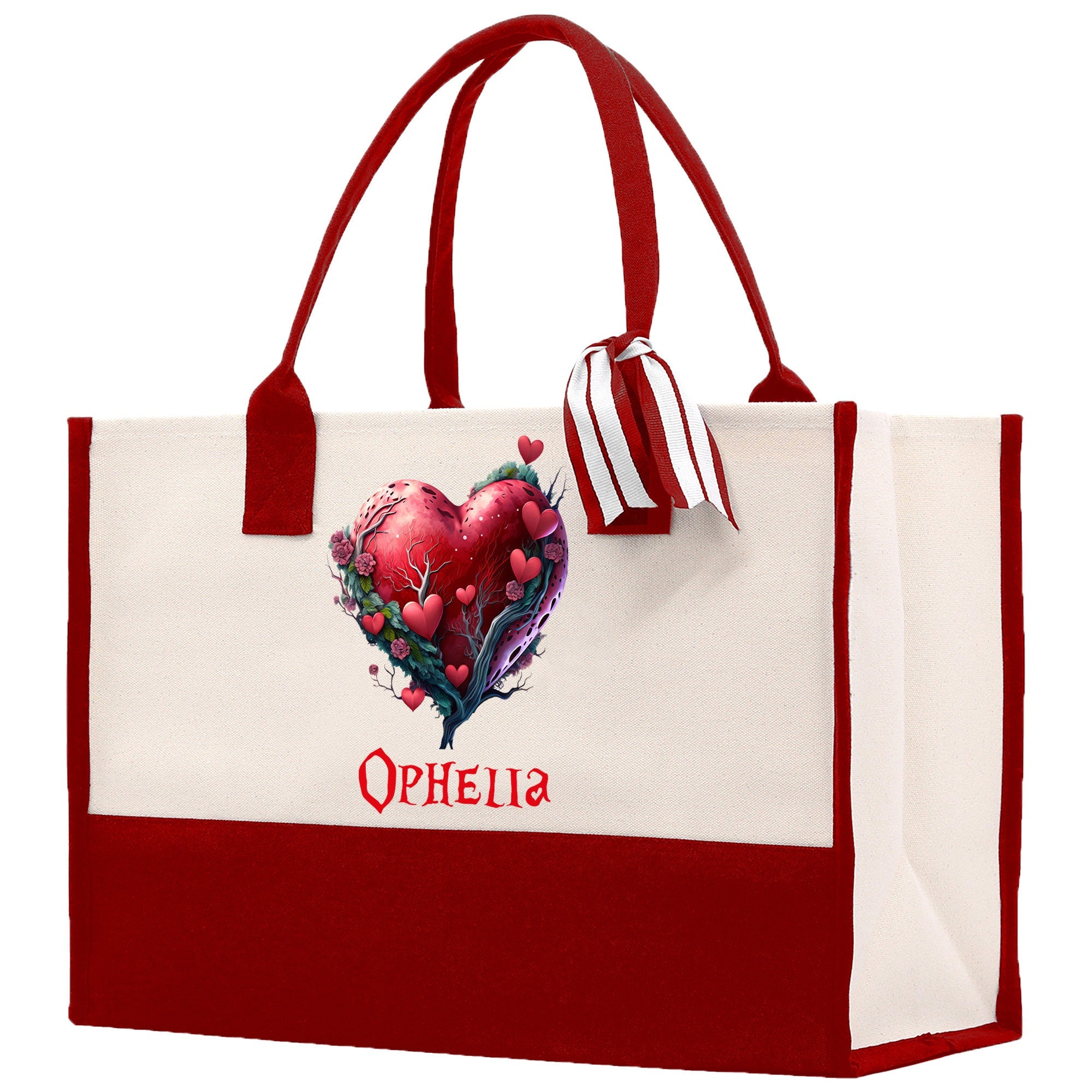 Personalized Heart Canvas Tote Bag Happy Valentines Day Gift Love Tote Bag Customize Lovers Gift Mother Day Gift Cute Valentines Gift
