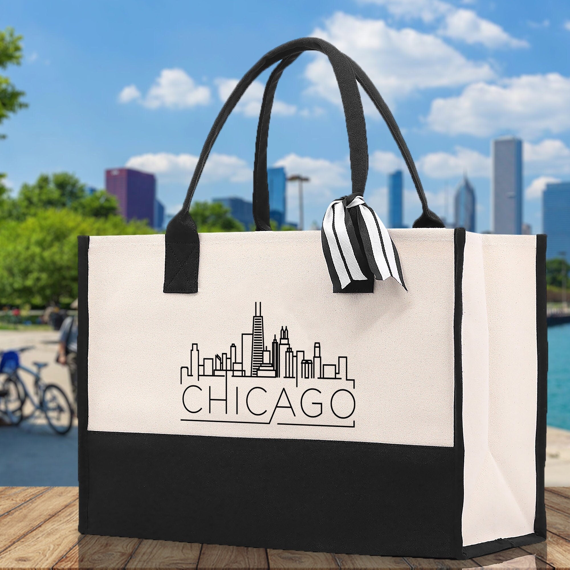 Chicago Cotton Canvas Tote Bag Travel Vacation Tote Employee and Client Gift Wedding Favor Birthday Welcome Tote Bag Bridesmaid Gift