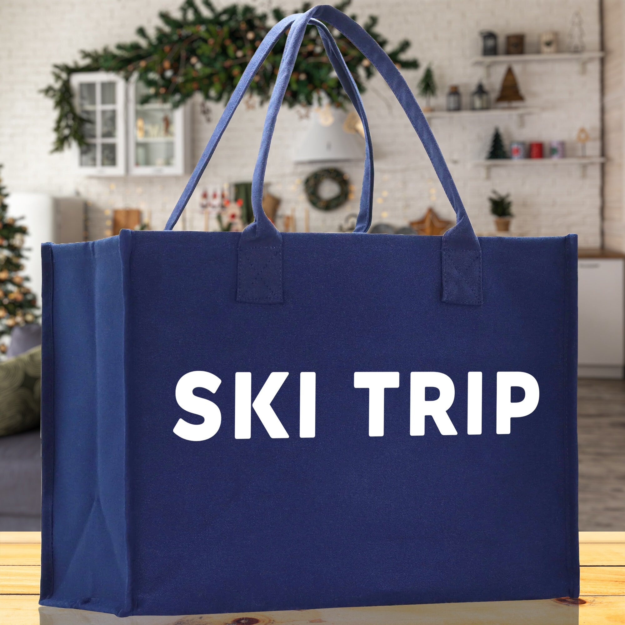 Ski Trip Cotton Canvas Chic Beach Tote Bag Multipurpose Tote Weekender Tote Gift for Her Outdoor Tote Vacation Tote Large Beach Bag