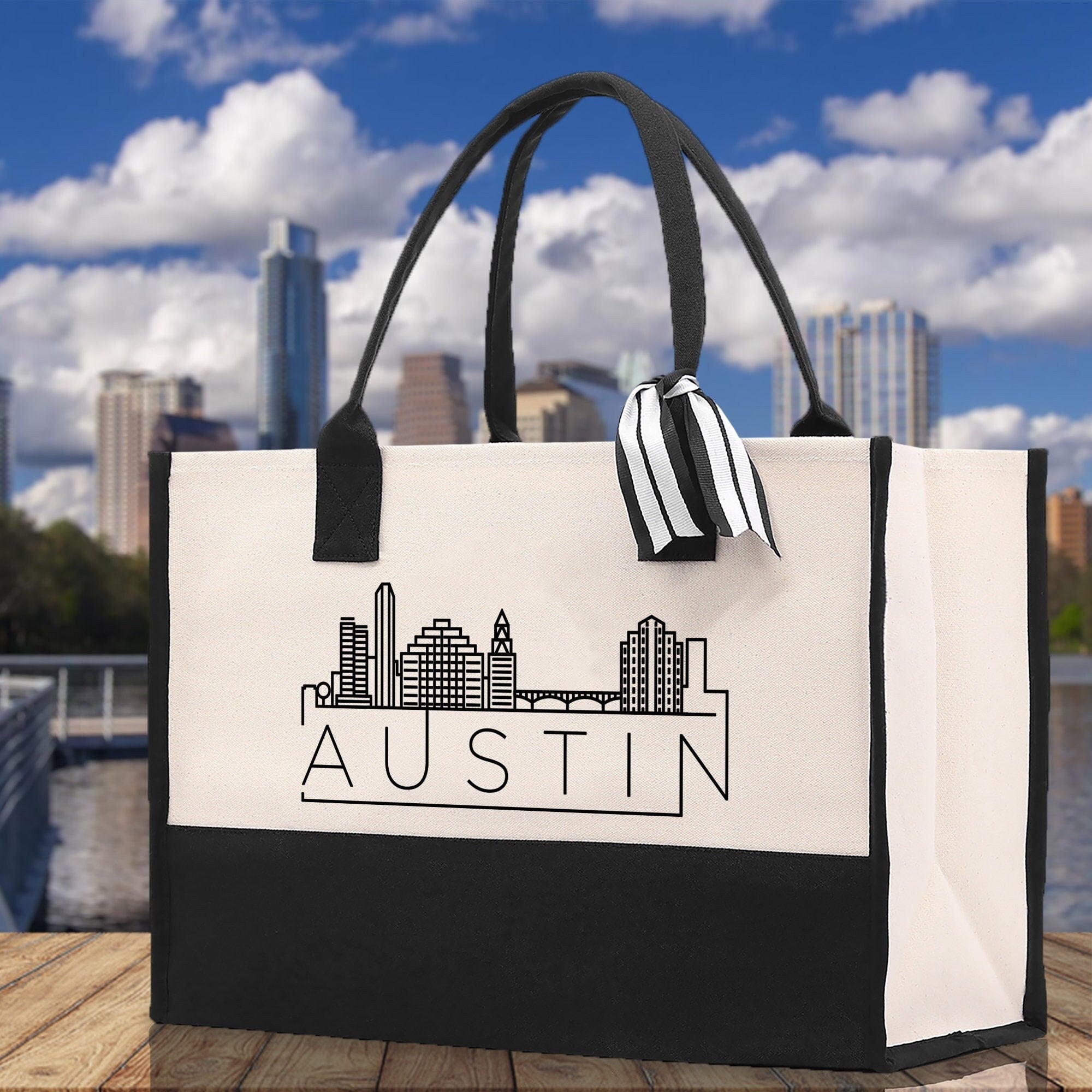 Austin Cotton Canvas Tote Bag TX Travel Vacation Tote Employee and Client Gift Wedding Favor Birthday Welcome Tote Bag Bridesmaid Gift