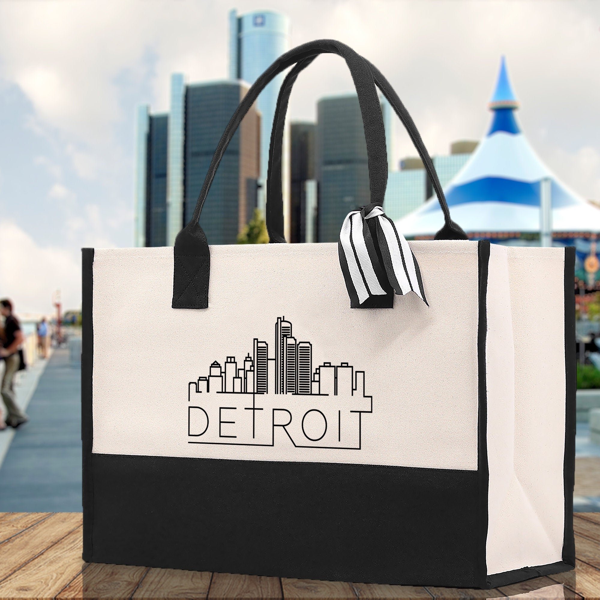 Detroit Cotton Canvas Tote Bag Travel Vacation Tote Employee and Client Gift Wedding Favor Birthday Welcome Tote Bag Bridesmaid Gift