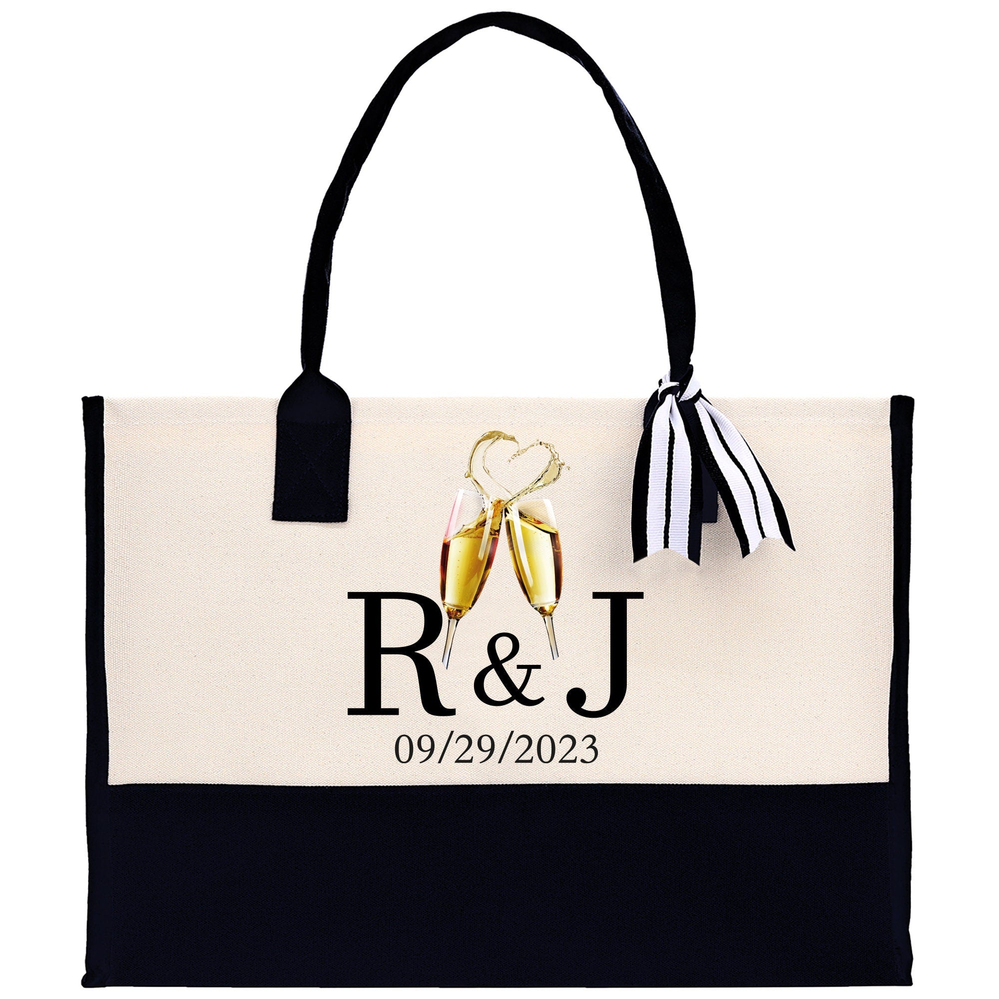 Initials and Date Customized Tote Bag 100% Cotton Canvas and Chic Personalized Tote Bag for Bridesmaid Anniversary Wedding Day Gift