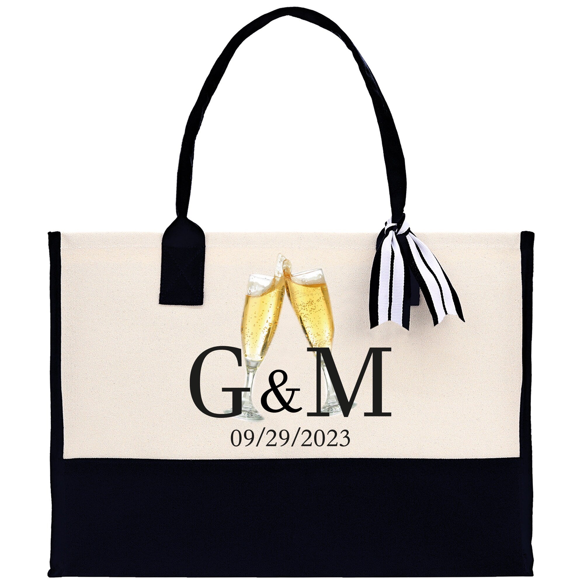 Initials and Date Customized Tote Bag 100% Cotton Canvas and Chic Personalized Tote Bag for Bridesmaid Anniversary Wedding Day Gift