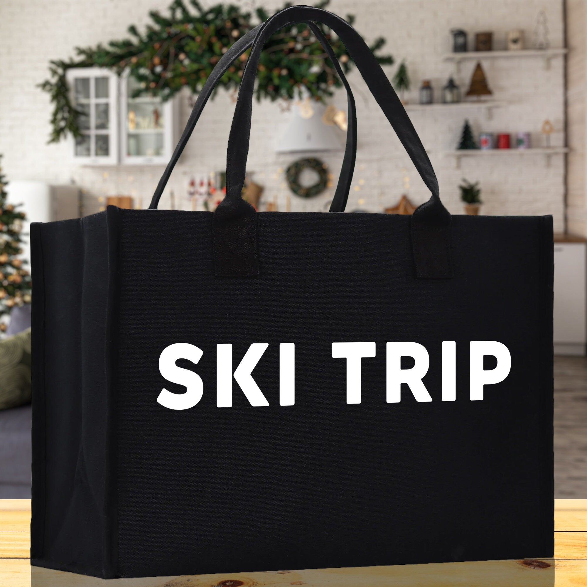 Ski Trip Cotton Canvas Chic Beach Tote Bag Multipurpose Tote Weekender Tote Gift for Her Outdoor Tote Vacation Tote Large Beach Bag