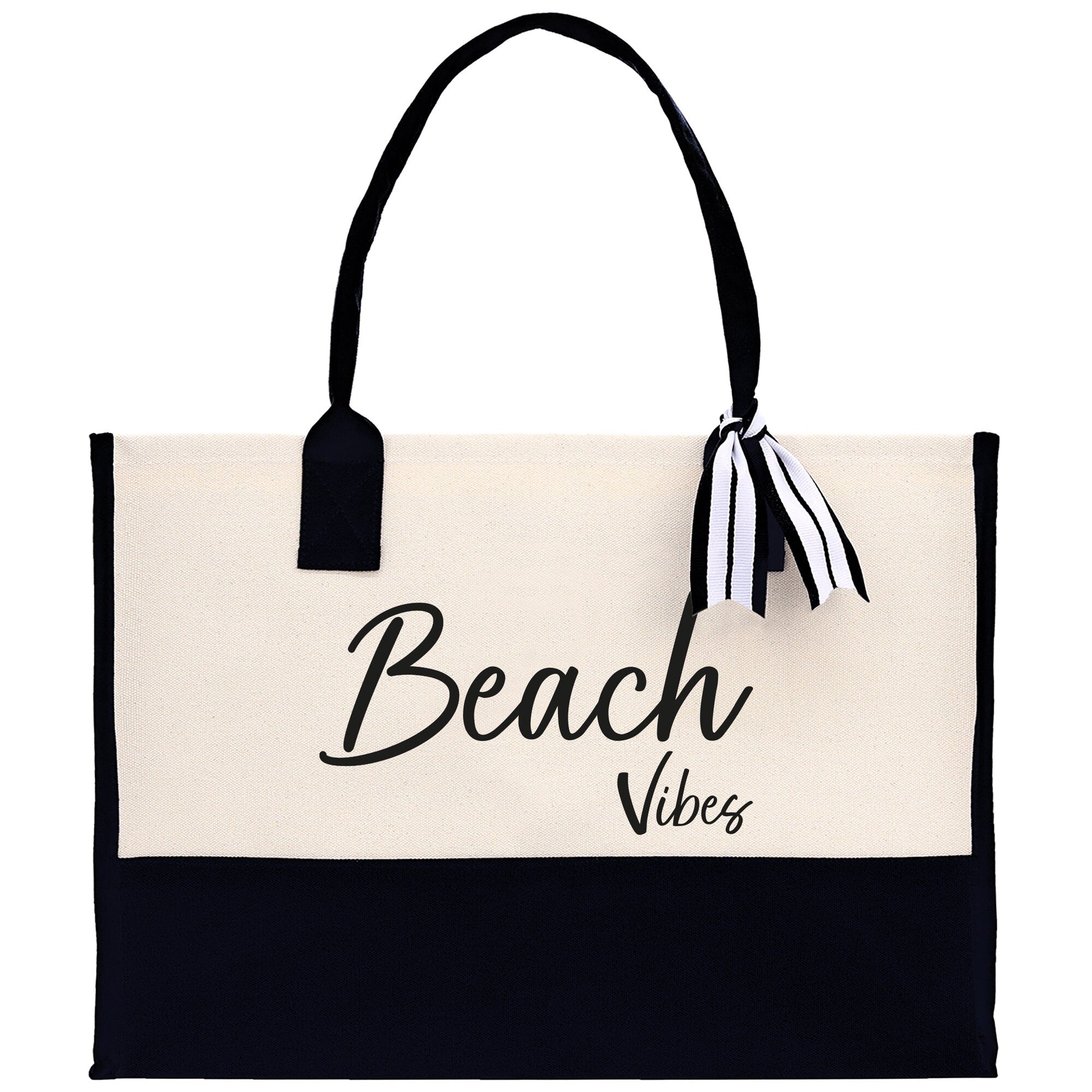 Beach Vibes Canvas Tote Bag Birthday Gift for Her Weekender Tote Bag Beach Tote Bag Large Beach Tote Bag