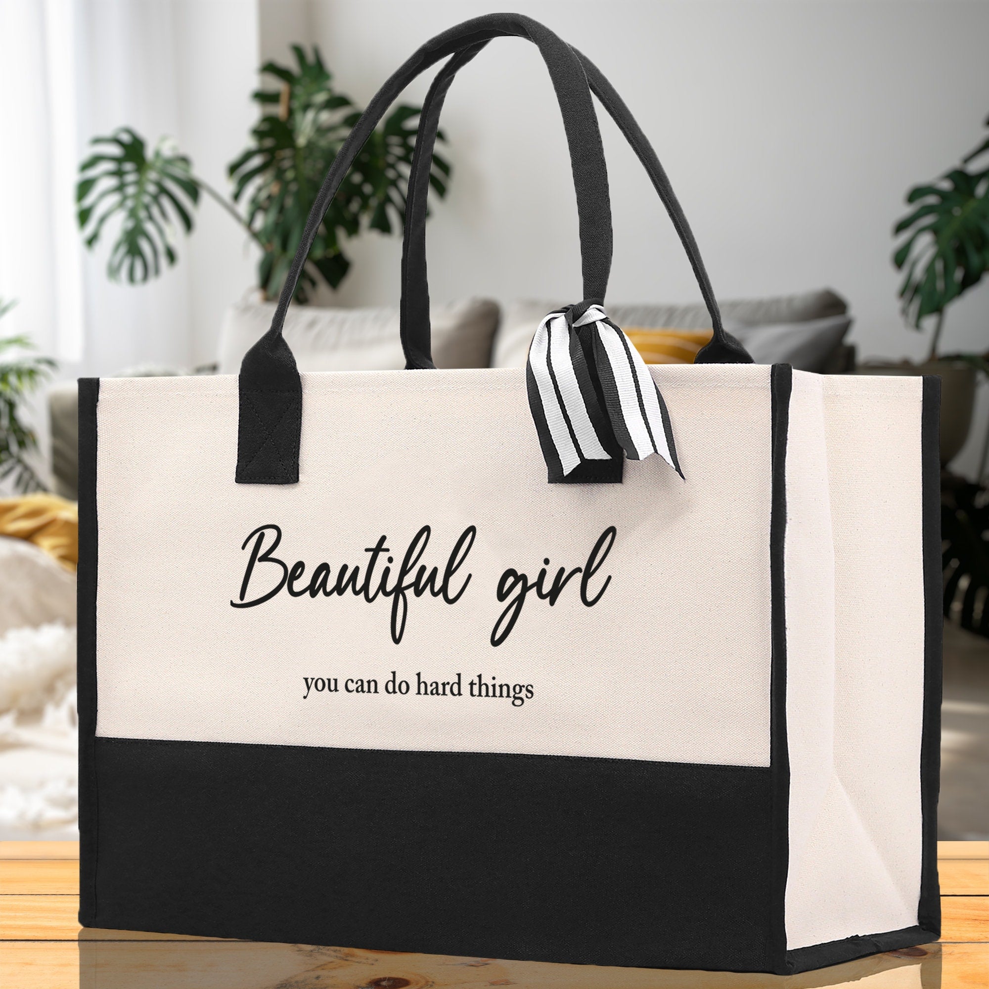 Beautiful Girl You Can Do Hard Things Canvas Tote Bag Birthday Gift for Her Weekender Tote Bag Beach Tote Bag Large Beach Tote Bag Best Gift