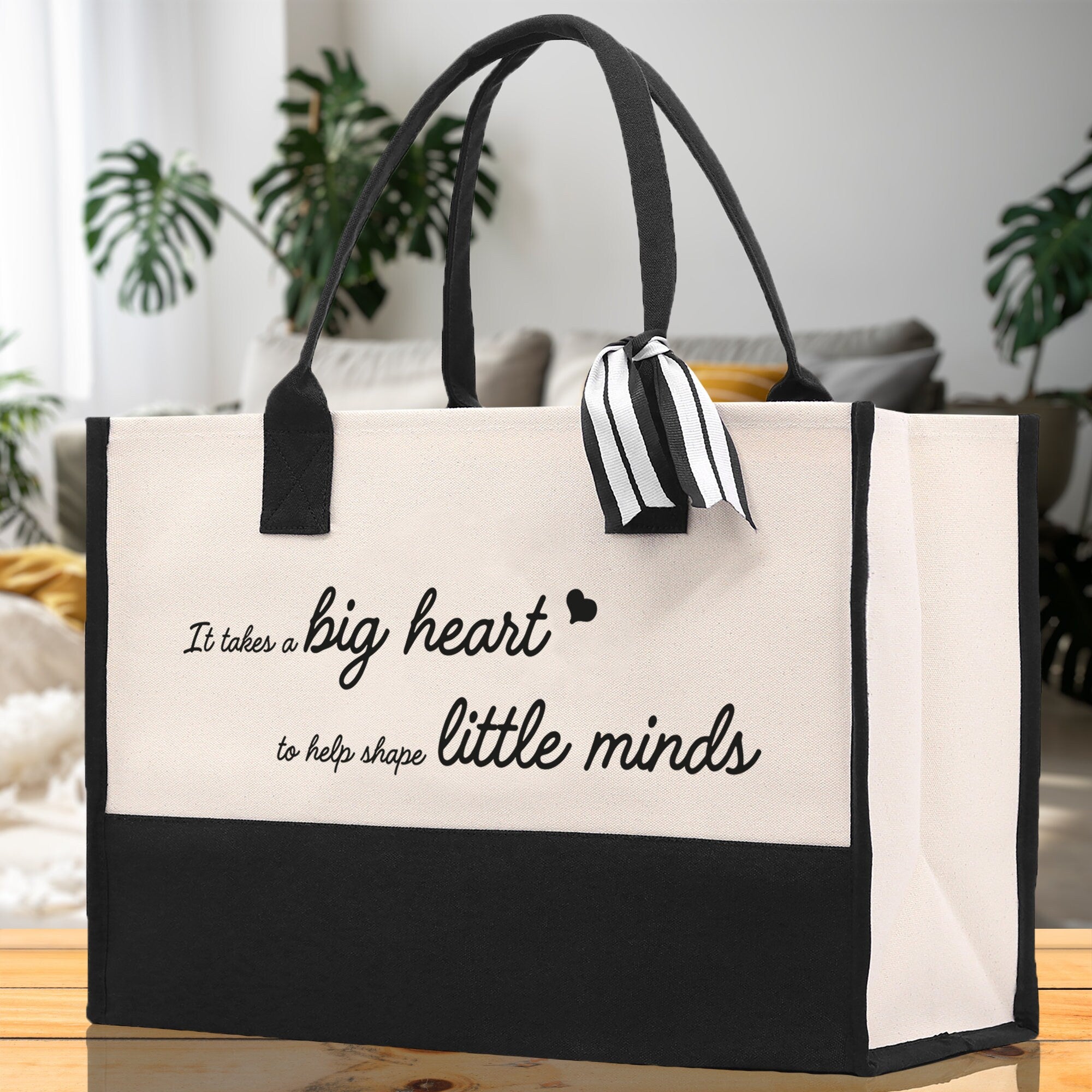 It Takes a Big Heart to Help Shape Little Minds Canvas Tote Bag Birthday Gift for Her Weekender Tote Bag Beach Tote Bag Large Beach Tote Bag