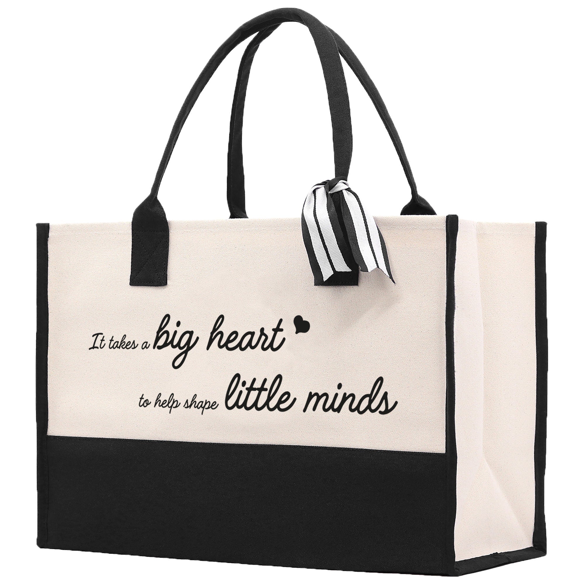It Takes a Big Heart to Help Shape Little Minds Canvas Tote Bag Birthday Gift for Her Weekender Tote Bag Beach Tote Bag Large Beach Tote Bag