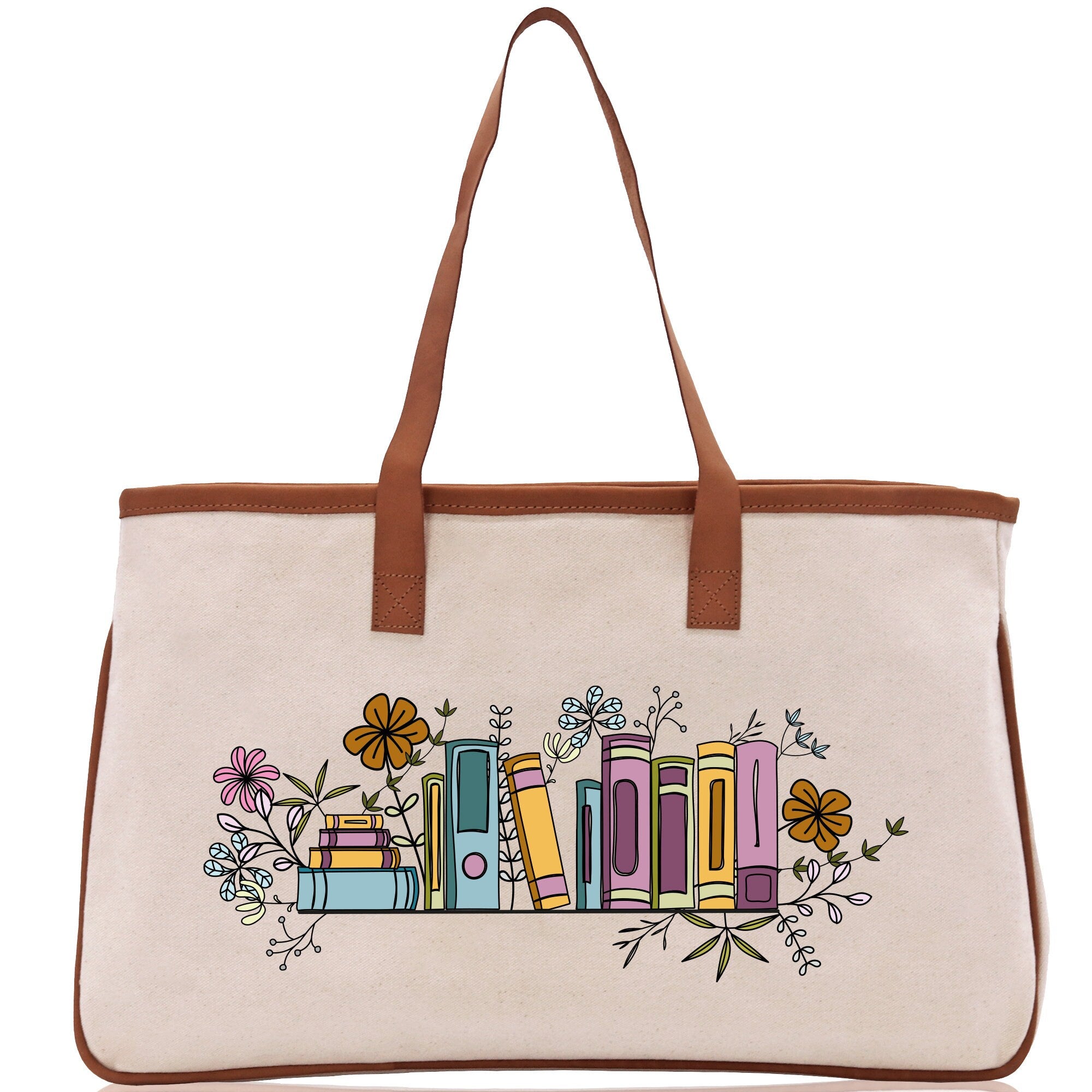 Floral Book Tote Bag Graduation Gift Library Tote School Bag Book worm Bookish Tote Wildflower Book Lover Gift Reader Bloom Canvas Tote