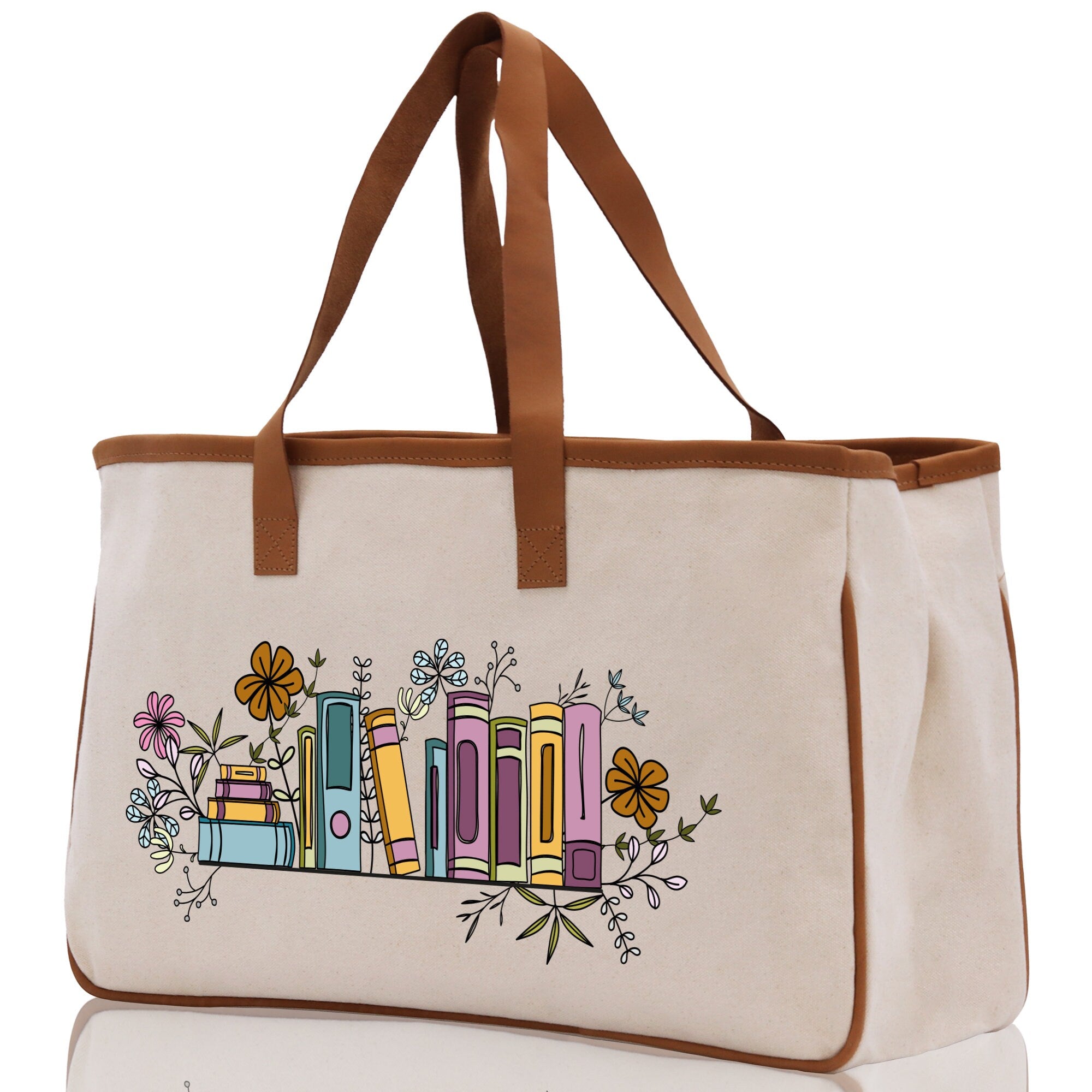 Floral Book Tote Bag Graduation Gift Library Tote School Bag Book worm Bookish Tote Wildflower Book Lover Gift Reader Bloom Canvas Tote