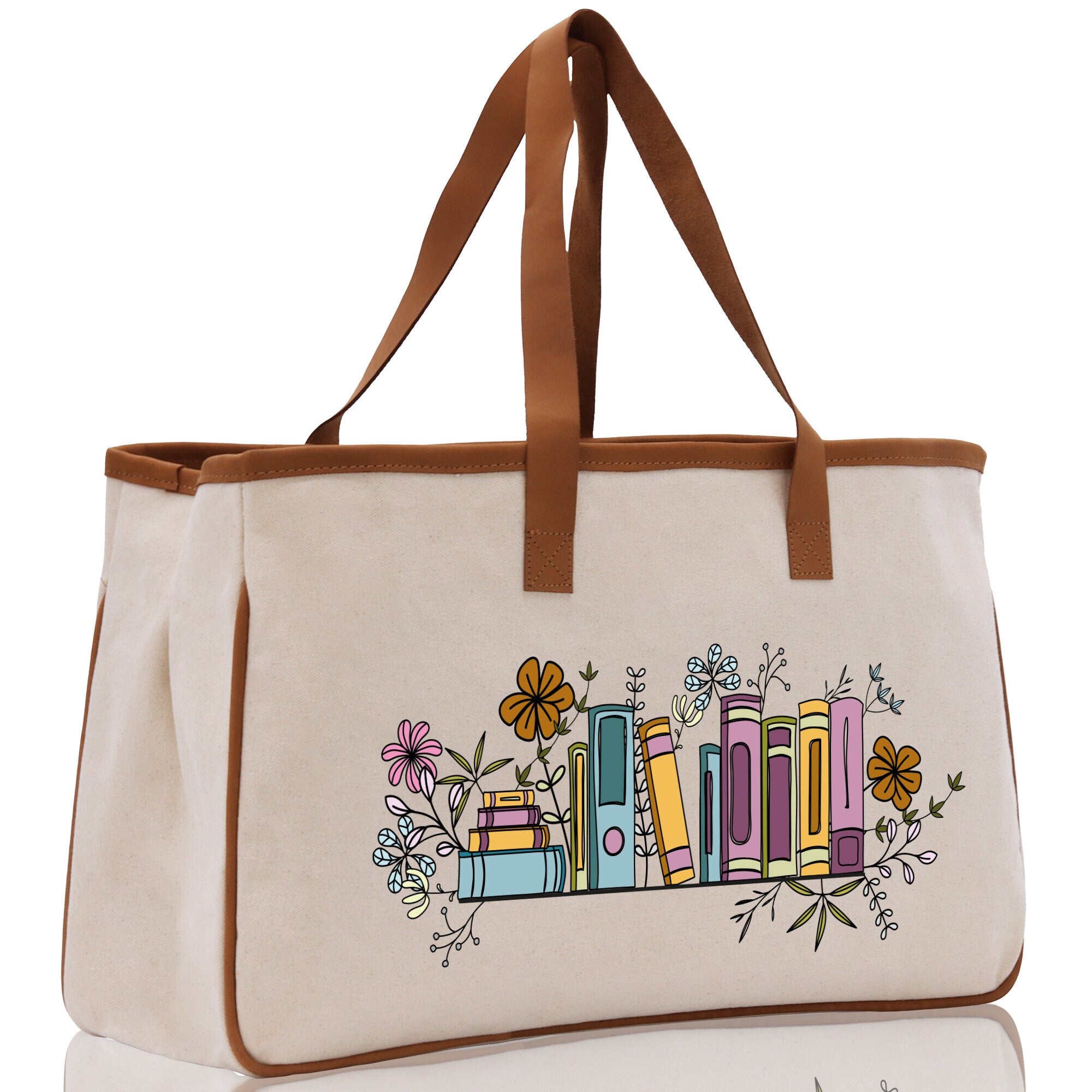 Floral Book Tote Bag Graduation Gift Library Tote School Bag Book worm Bookish Tote Wildflower Book Lover Gift Reader Bloom Canvas Tote