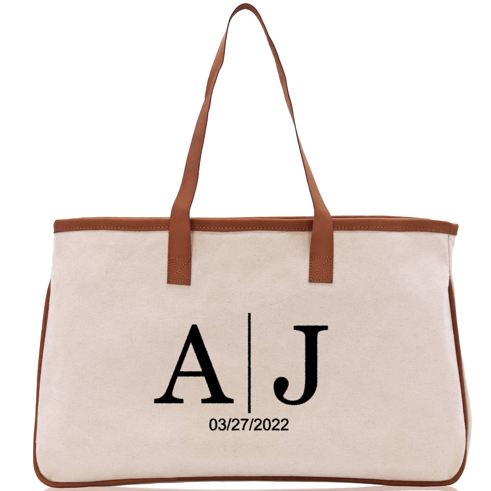 Initials and Date Customized Embroidered Tote Bag 100% Cotton Canvas and Chic Personalized Tote Bag for Bridesmaid Anniversary Wedding Day