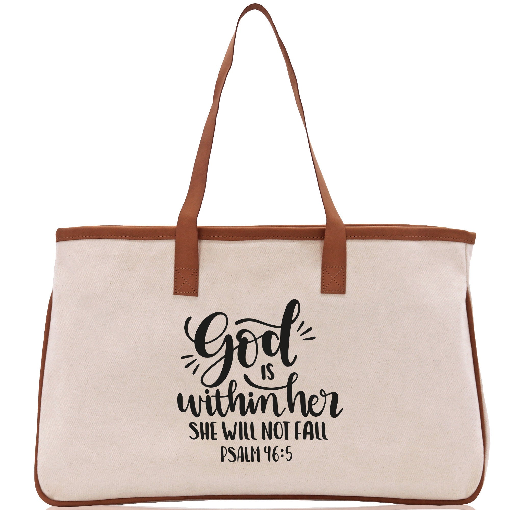 God is within her She will not fall PSALM 46:5 Religious Tote Bag for Women Bible Verse Canvas Tote Bag Religious Gifts Church Tote Bag