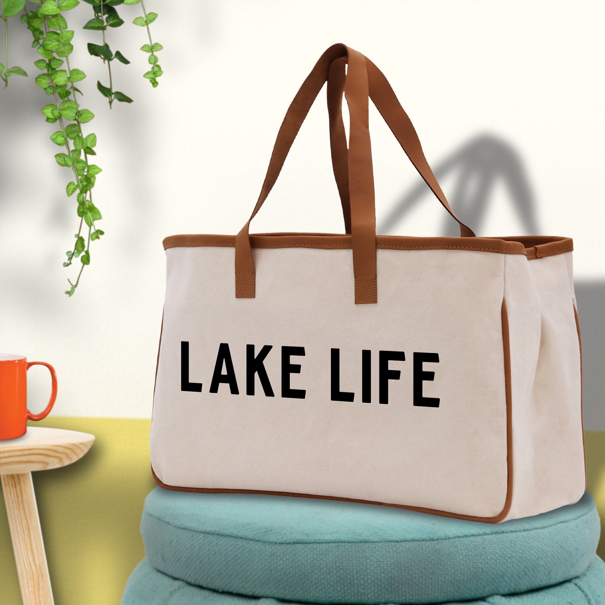 Lake Life Tote Bag - Large Chic Tote Bag - Gift for Her - Girls Weekend Tote - Weekender Bag - Weekend Tote - Boat Bag - Lake Life Gift