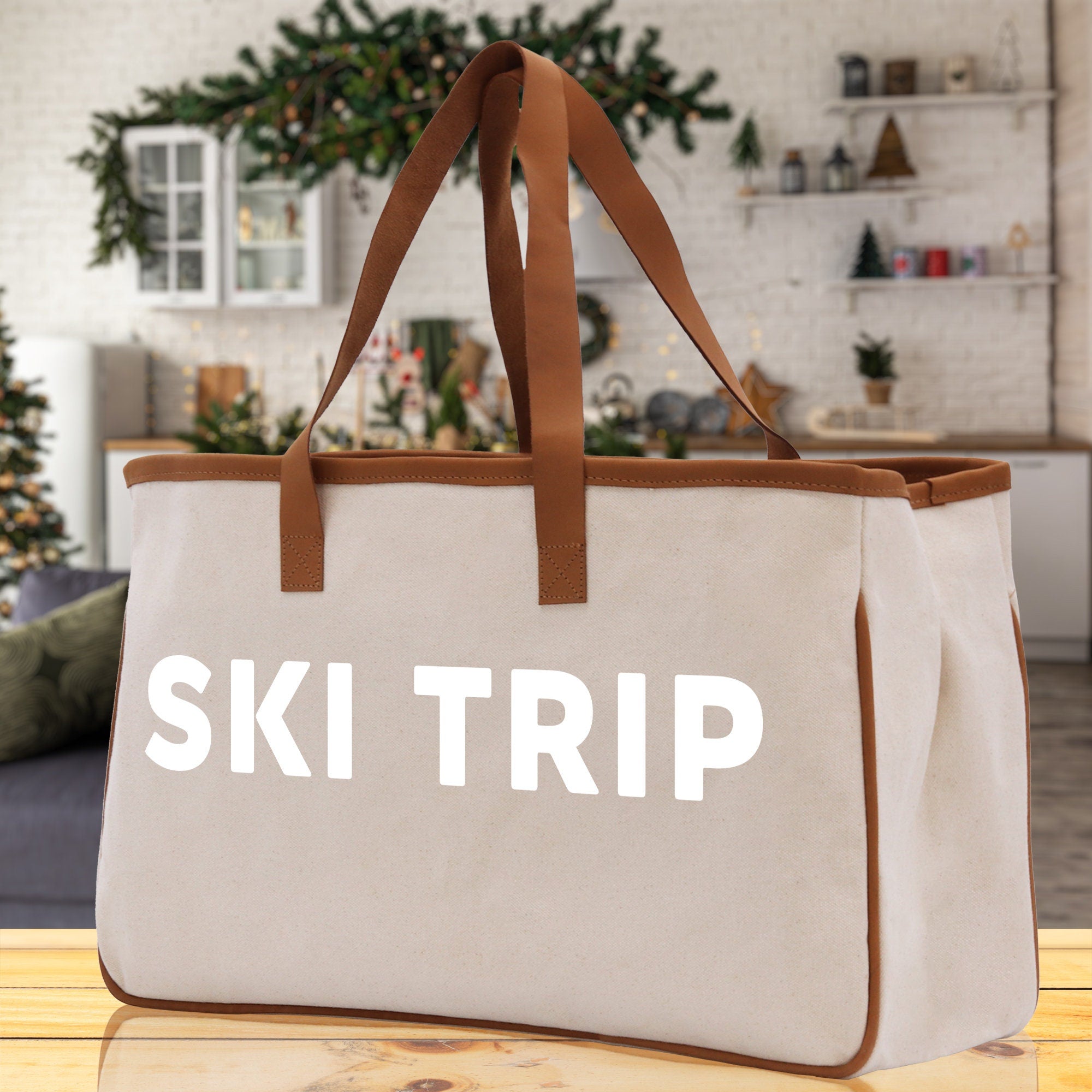 Ski Trip Cotton Canvas Chic Beach Tote Bag Multipurpose Tote Weekender Tote Gift for Her Outdoor Tote Vacation Tote Large Beach Bag