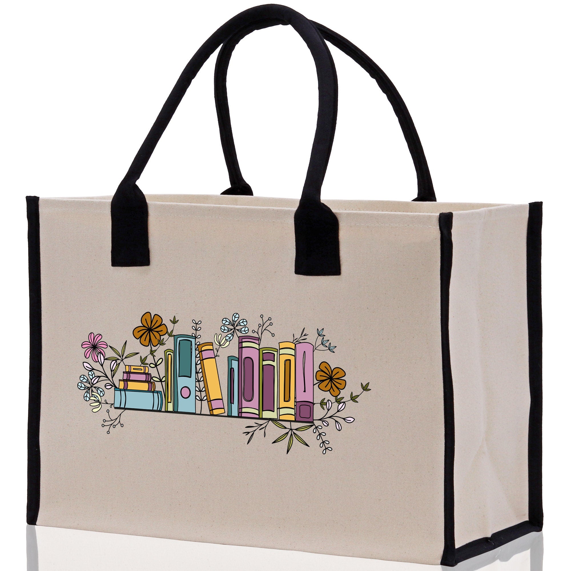 Floral Book Tote Bag Graduation Gift Library Tote School Bag Book worm Bookish Tote Wildflower Book Lover Gift Reader Bloom Canvas Tote