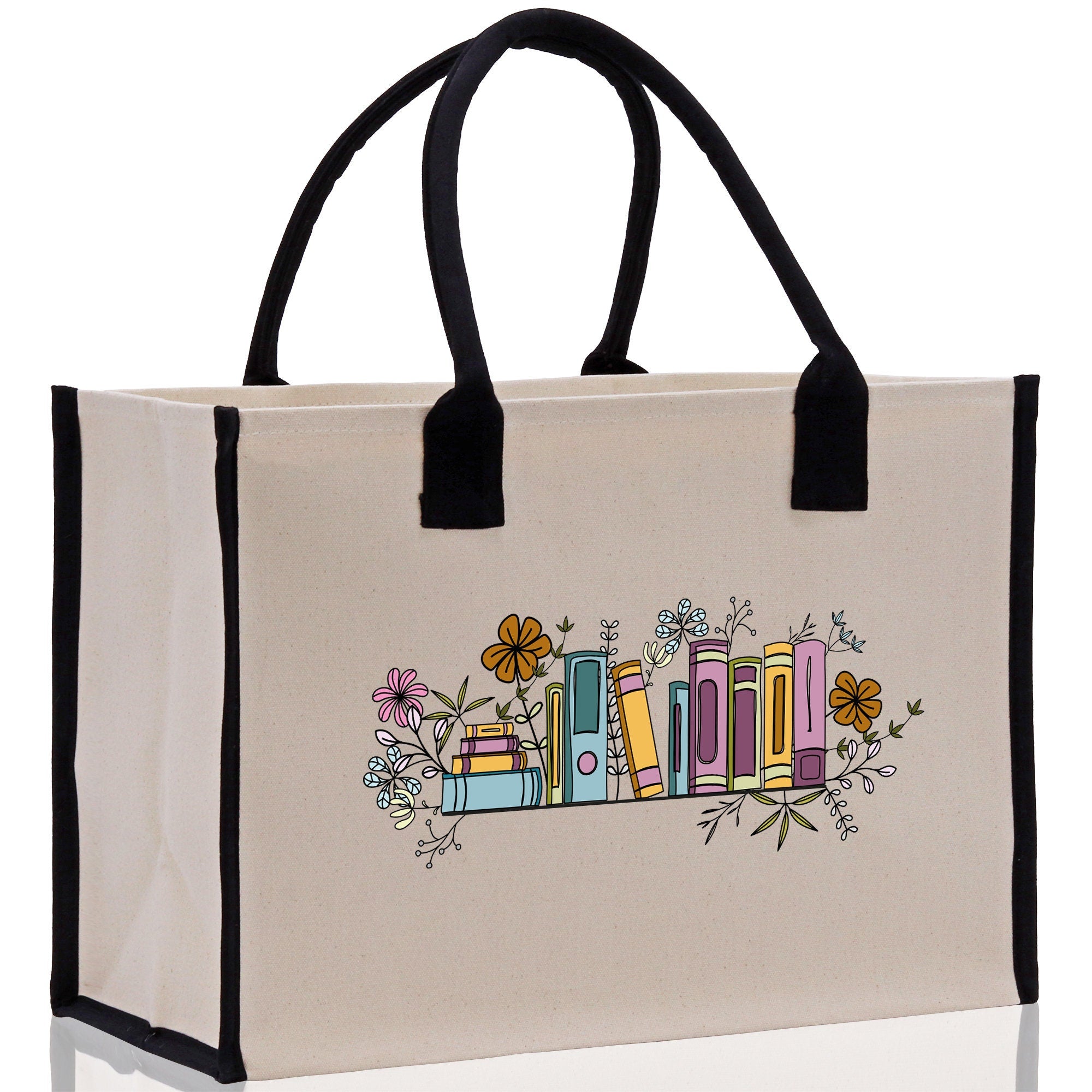 Floral Book Tote Bag Graduation Gift Library Tote School Bag Book worm Bookish Tote Wildflower Book Lover Gift Reader Bloom Canvas Tote