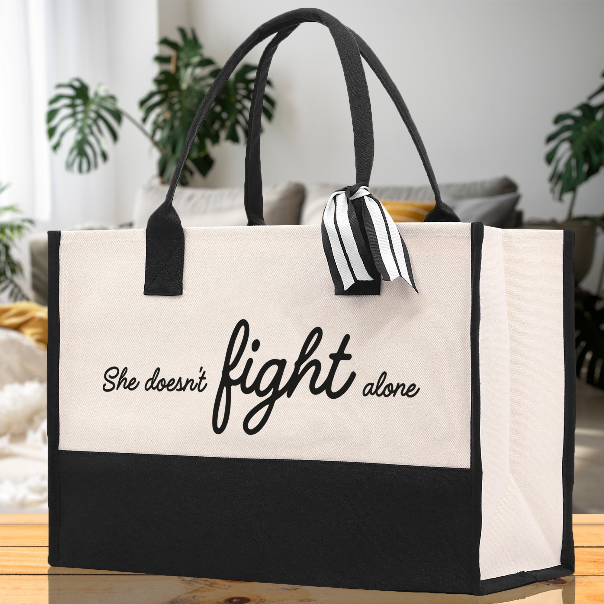 She Doesn't Fight Alone Canvas Tote Bag Birthday Gift for Her Weekender Tote Bag Beach Tote Bag Canvas Large Beach Tote Bag Chic Tote Bag