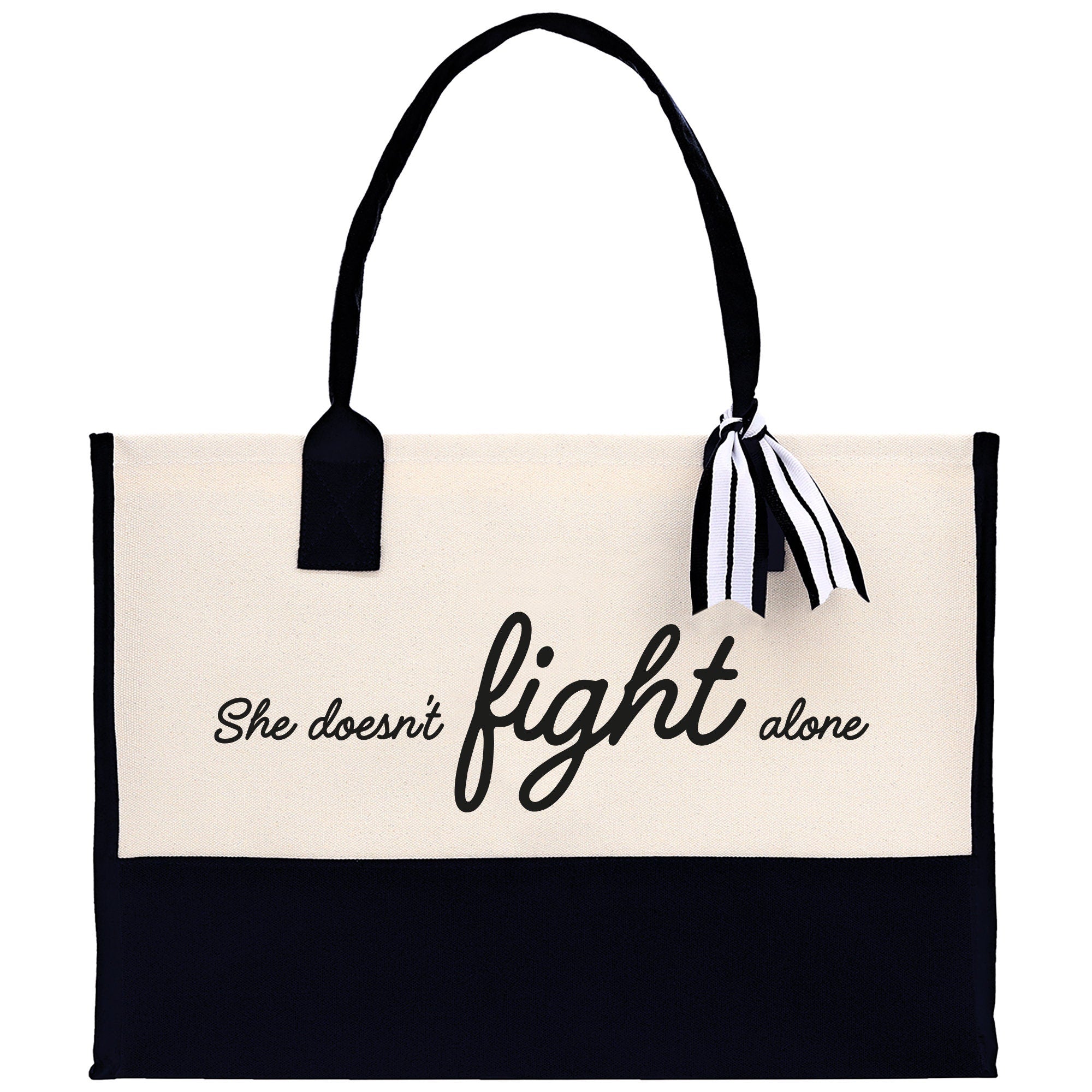 She Doesn't Fight Alone Canvas Tote Bag Birthday Gift for Her Weekender Tote Bag Beach Tote Bag Canvas Large Beach Tote Bag Chic Tote Bag