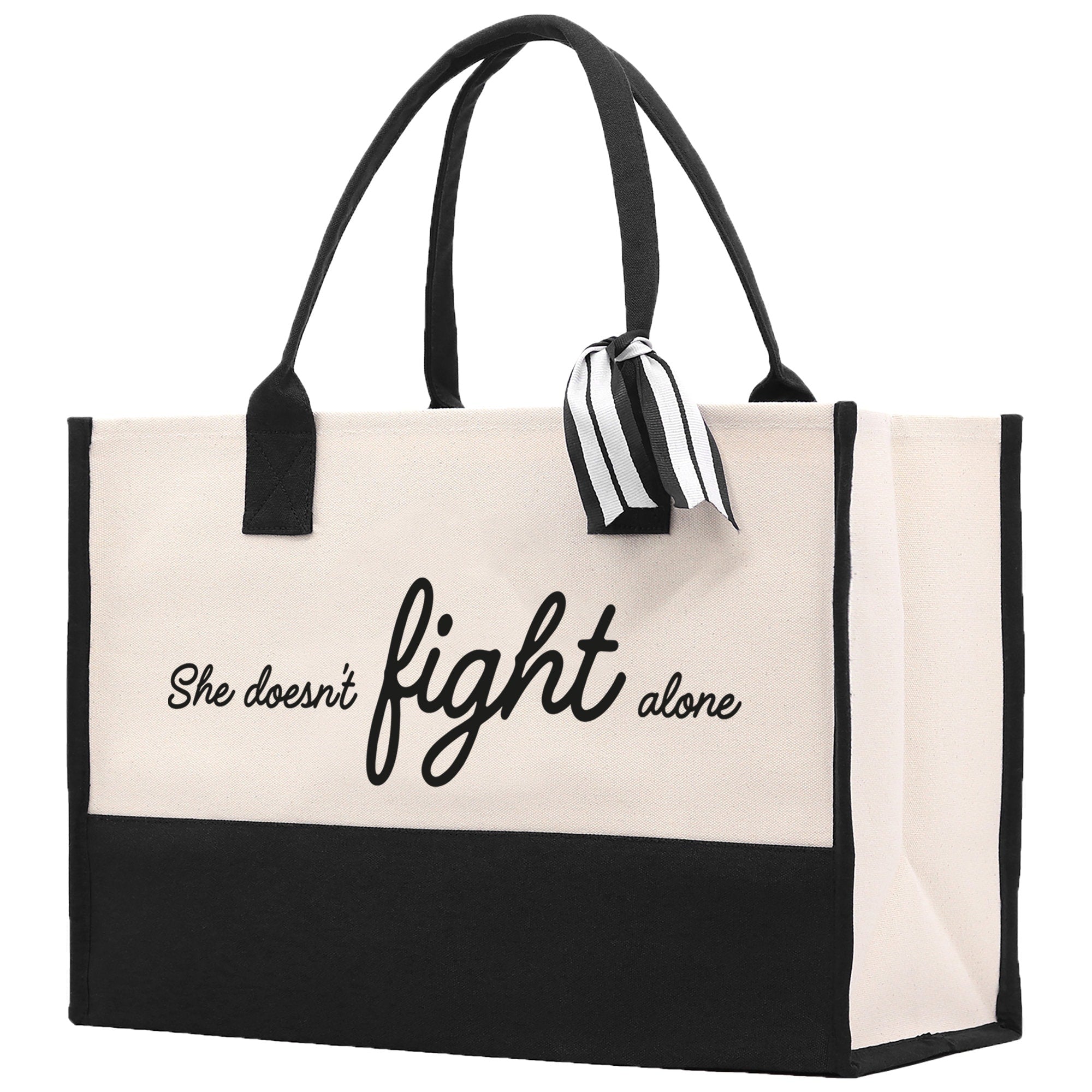 She Doesn't Fight Alone Canvas Tote Bag Birthday Gift for Her Weekender Tote Bag Beach Tote Bag Canvas Large Beach Tote Bag Chic Tote Bag
