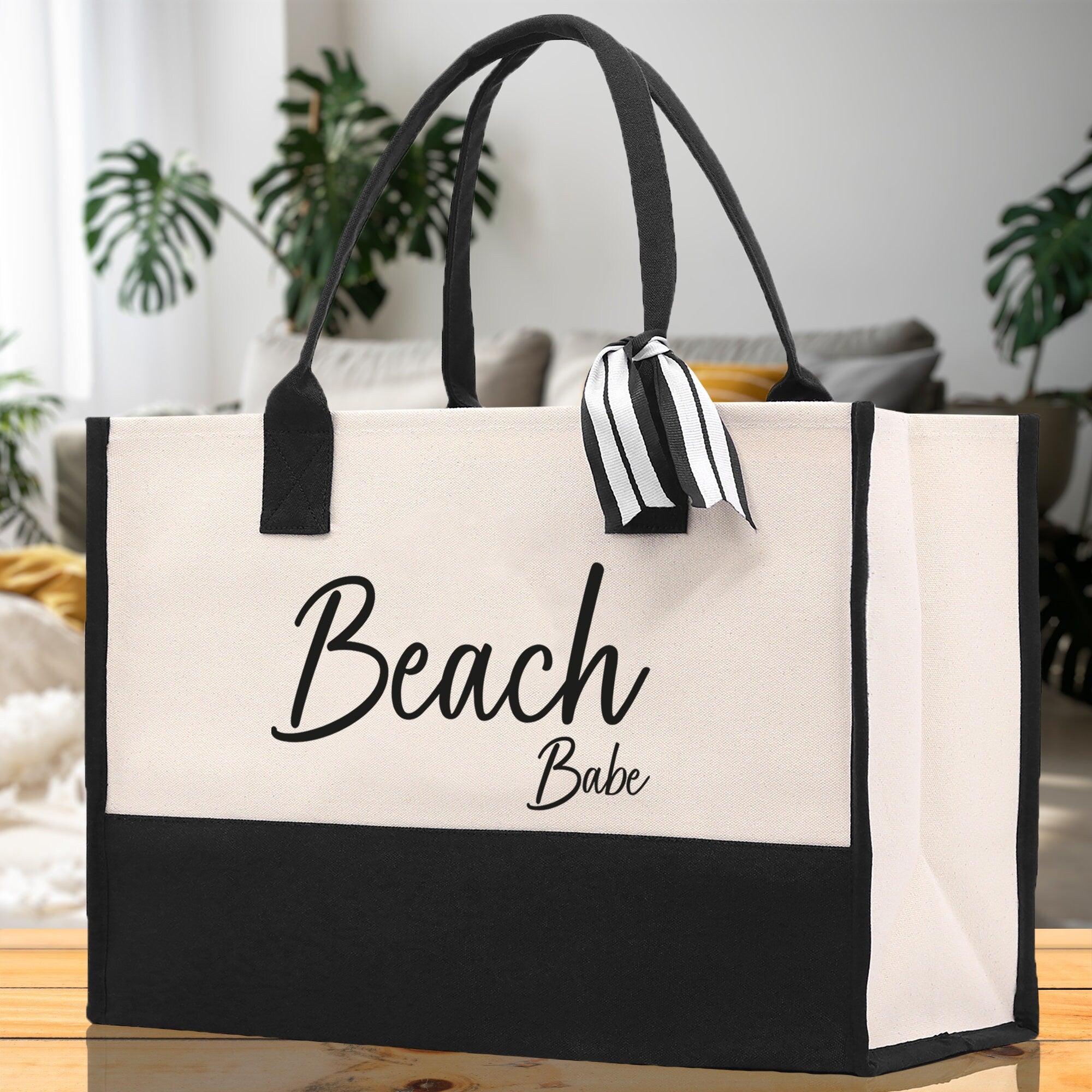 Beach Babe Canvas Tote Bag Birthday Gift for Her Weekender Tote Bag Beach Tote Bag Large Beach Tote Bag