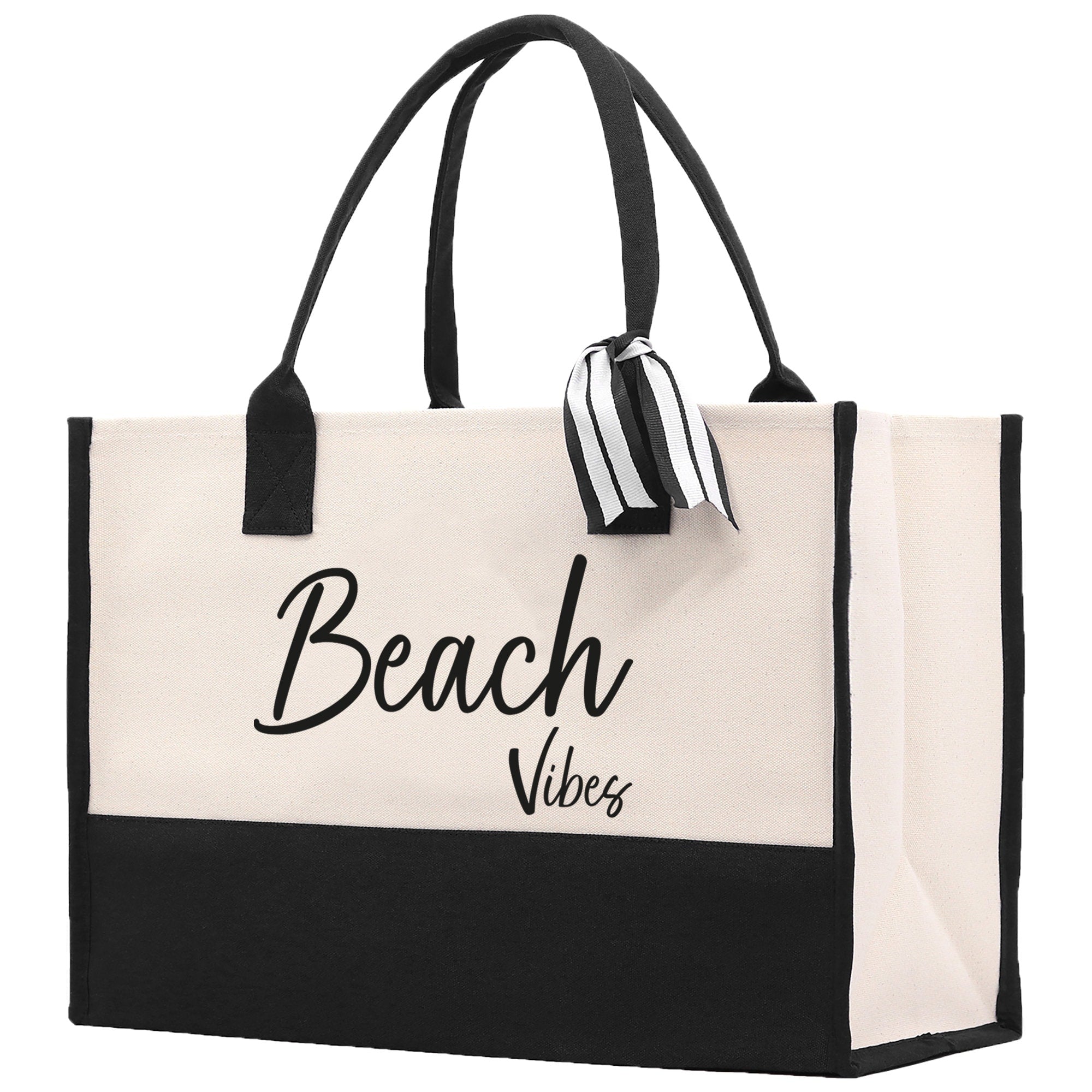 Beach Vibes Canvas Tote Bag Birthday Gift for Her Weekender Tote Bag Beach Tote Bag Large Beach Tote Bag