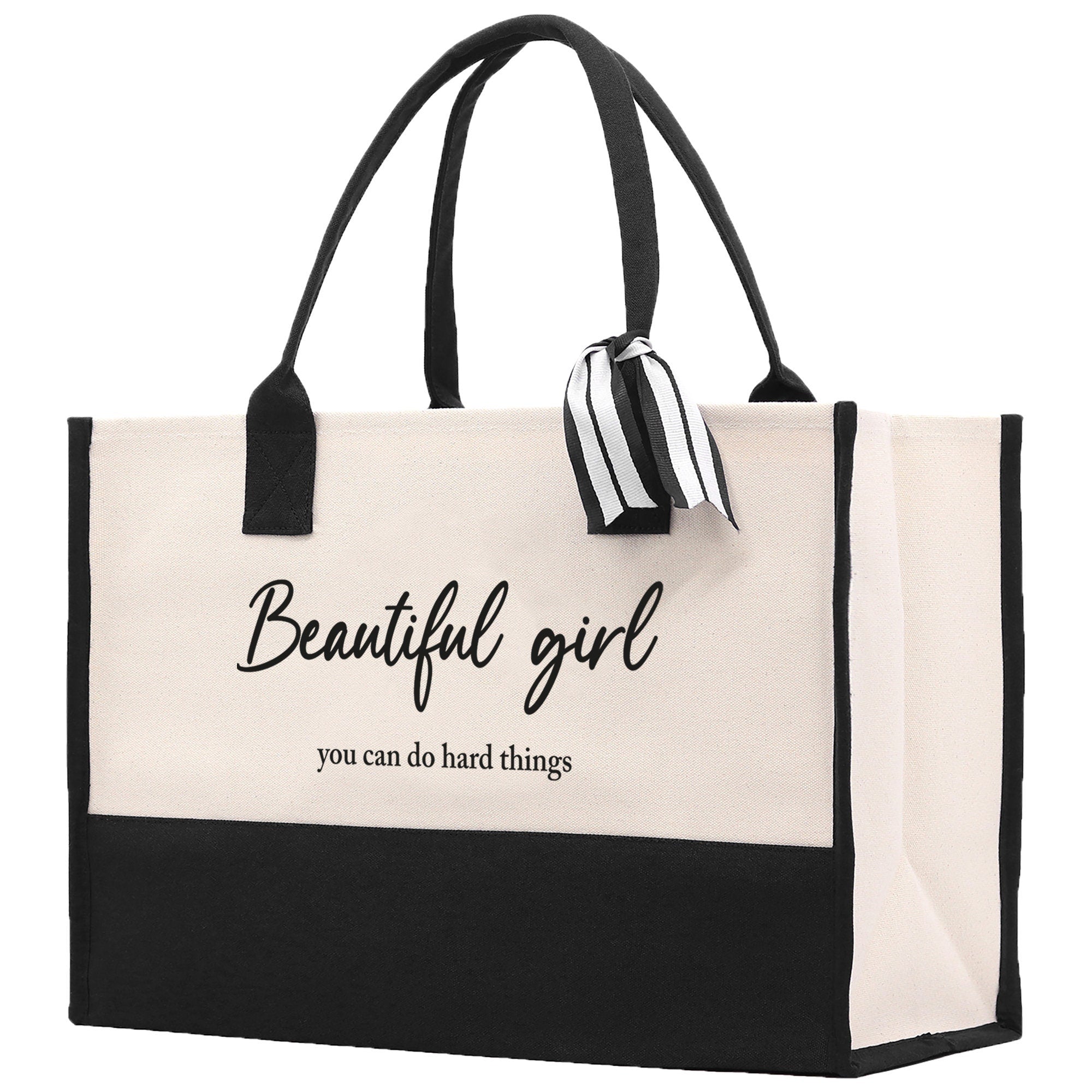 Beautiful Girl You Can Do Hard Things Canvas Tote Bag Birthday Gift for Her Weekender Tote Bag Beach Tote Bag Large Beach Tote Bag Best Gift