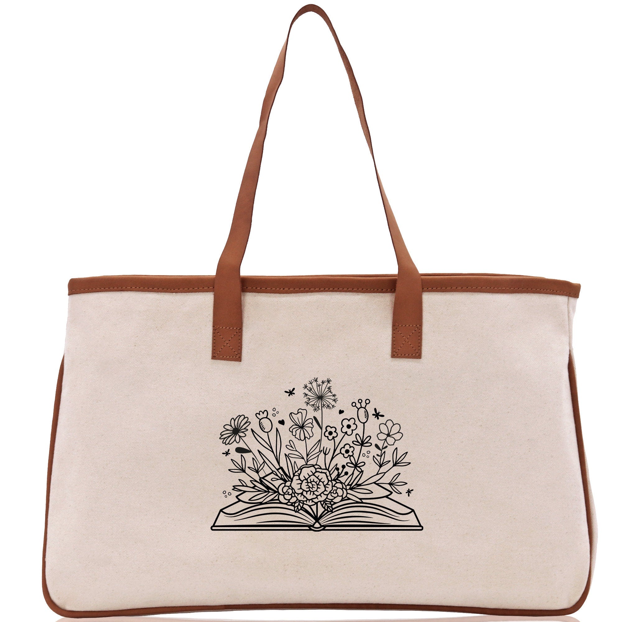 Floral Book Tote Bag Graduation Gift Library Tote School Bag Book worm Bookish Tote Wildflower Book Lover Gift Reader Bloom Canvas Tote