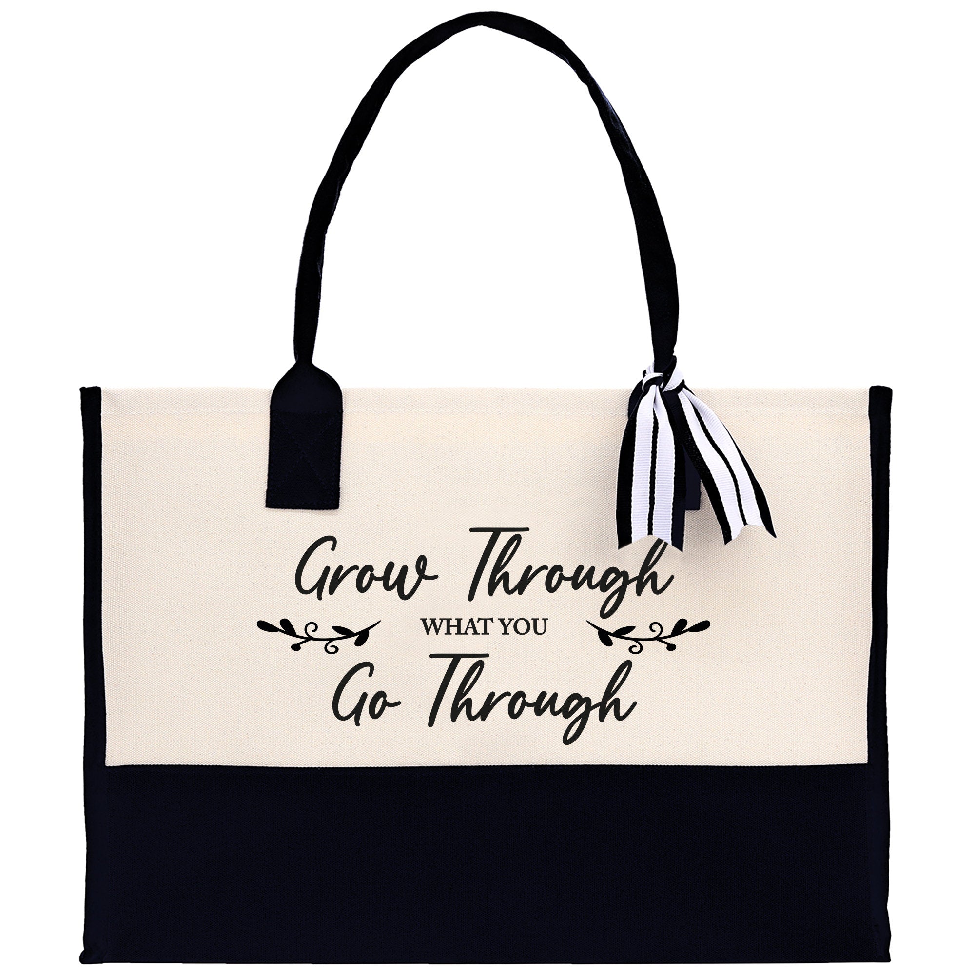 Grow Through What You Go Through Canvas Tote Bag Birthday Gift for Her Weekender Tote Bag Beach Tote Bag Large Beach Tote Bag Beach Tote Bag