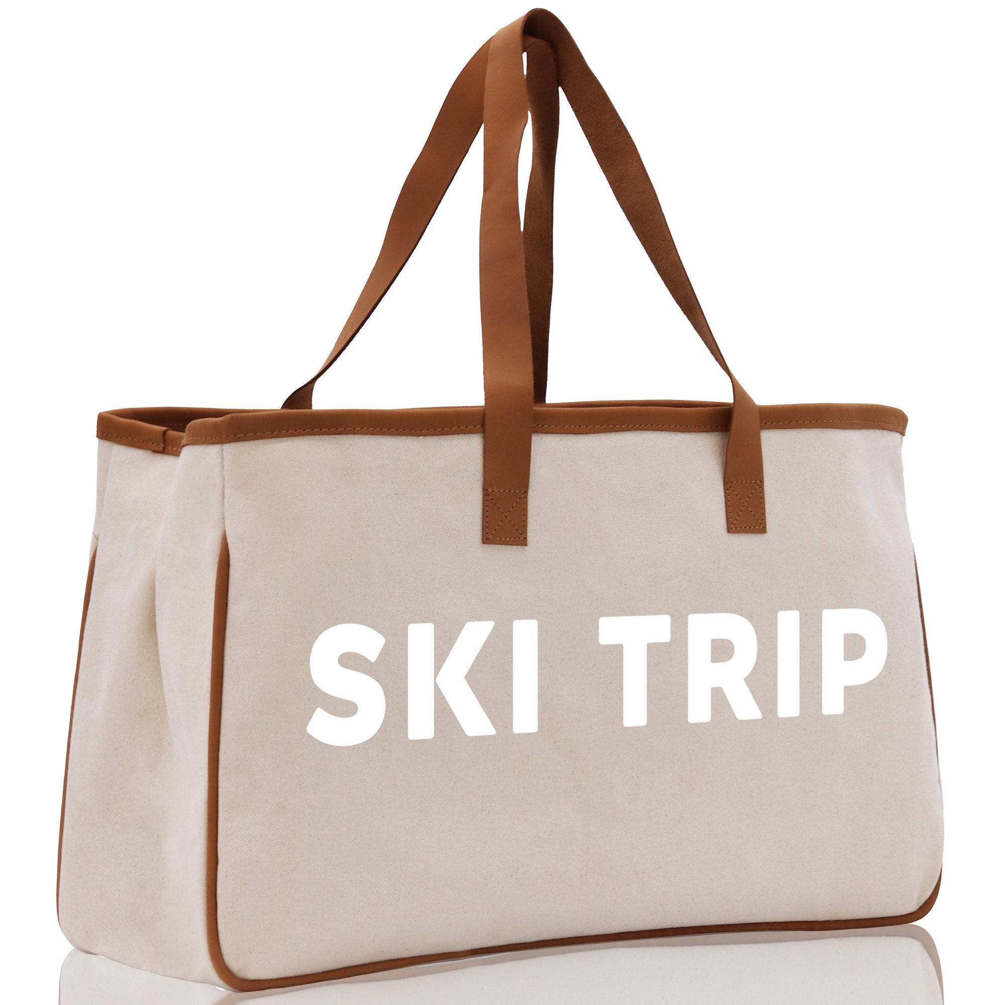 Ski Trip Cotton Canvas Chic Beach Tote Bag Multipurpose Tote Weekender Tote Gift for Her Outdoor Tote Vacation Tote Large Beach Bag