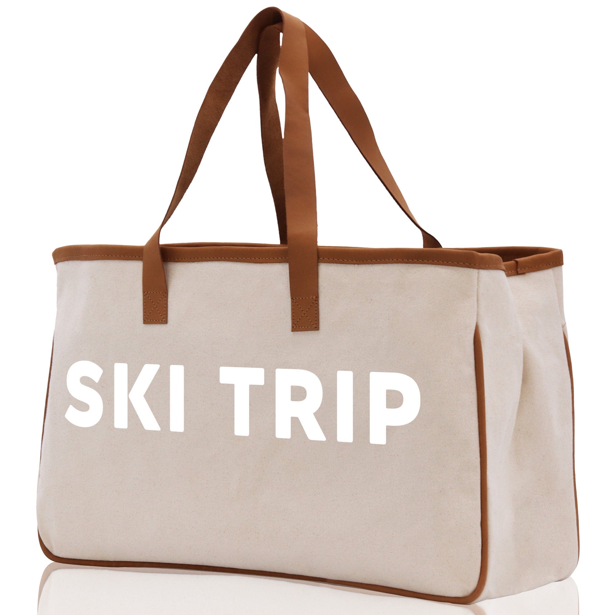 Ski Trip Cotton Canvas Chic Beach Tote Bag Multipurpose Tote Weekender Tote Gift for Her Outdoor Tote Vacation Tote Large Beach Bag