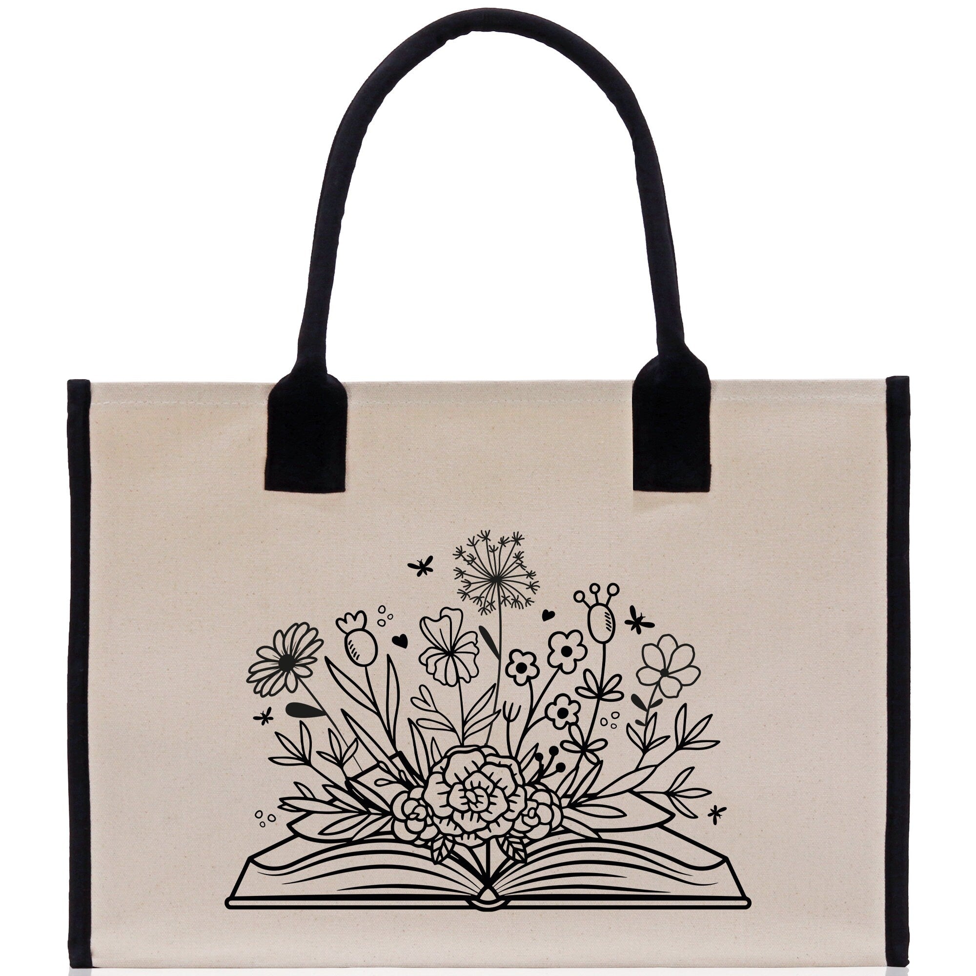 Floral Book Tote Bag Graduation Gift Library Tote School Bag Book worm Bookish Tote Wildflower Book Lover Gift Reader Bloom Canvas Tote