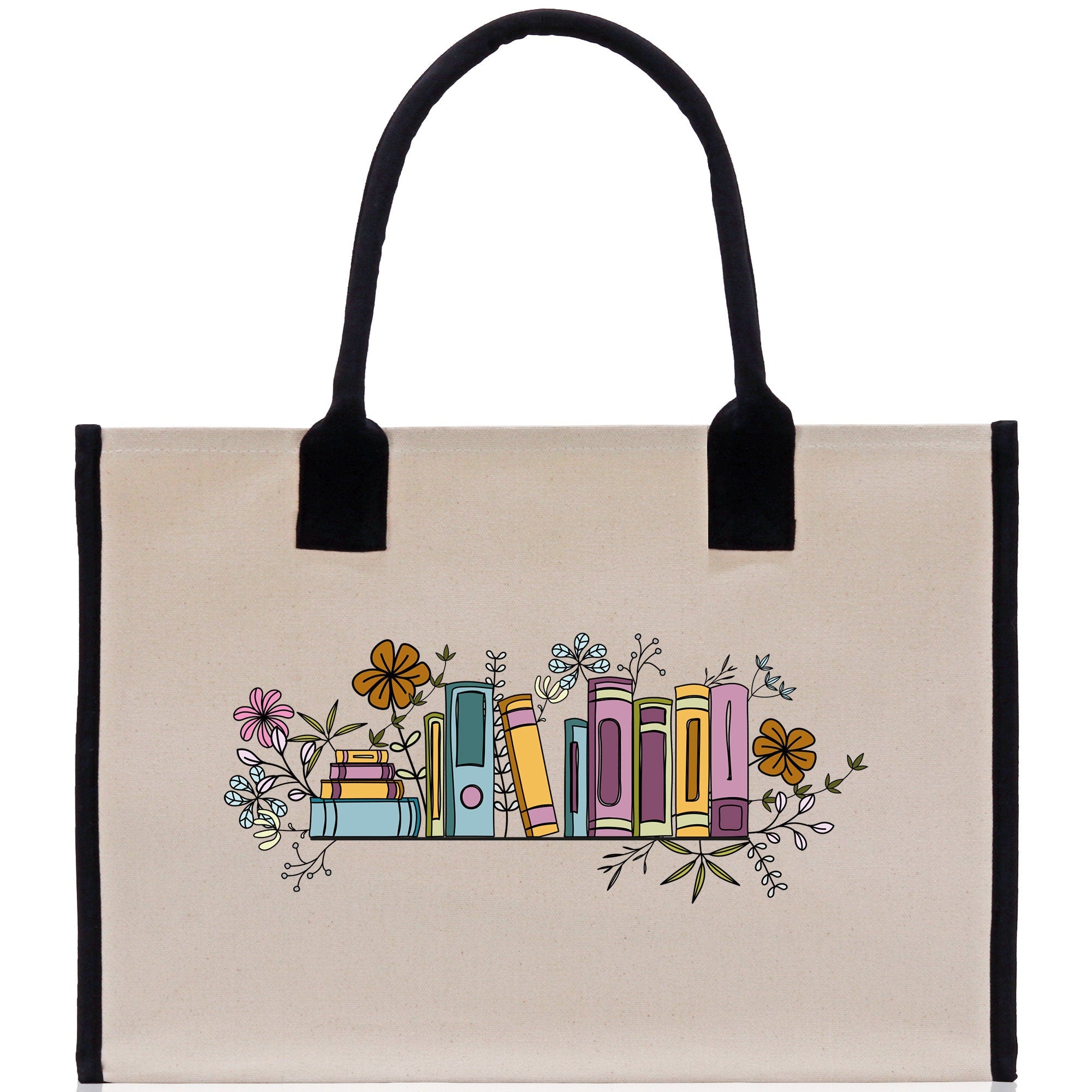 Floral Book Tote Bag Graduation Gift Library Tote School Bag Book worm Bookish Tote Wildflower Book Lover Gift Reader Bloom Canvas Tote