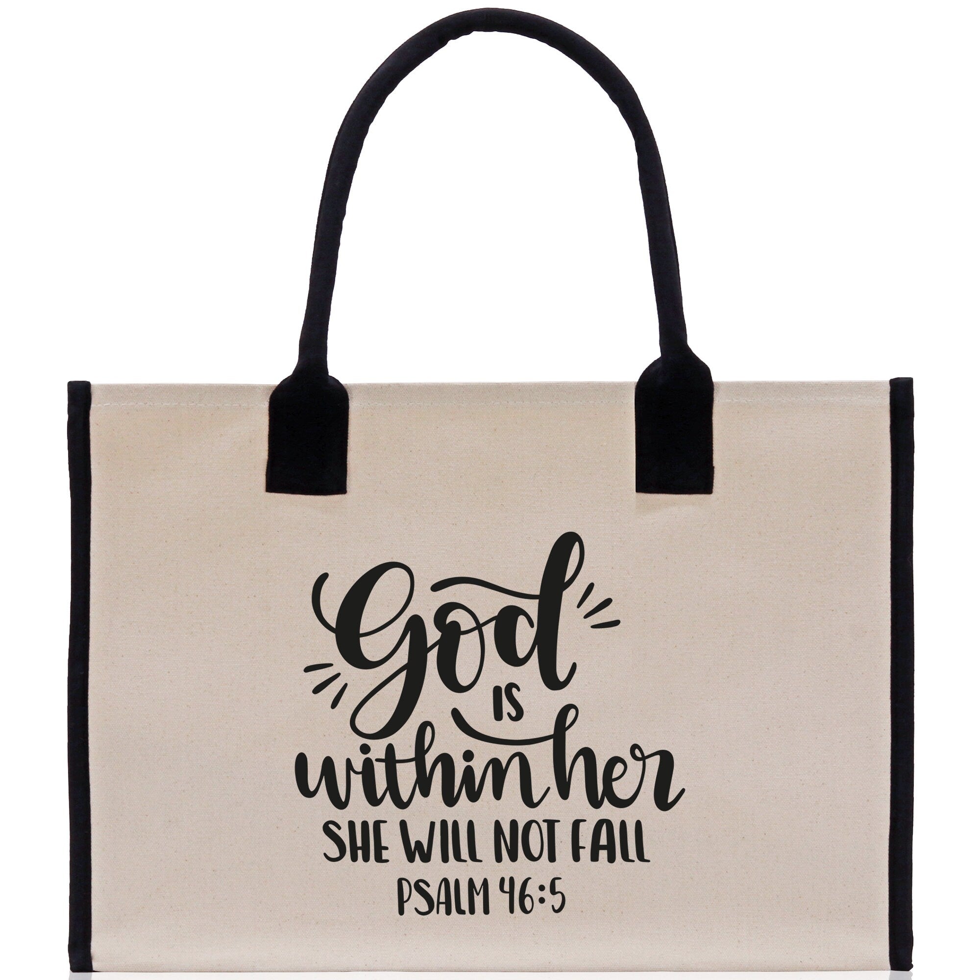 God is within her She will not fall PSALM 46:5 Religious Tote Bag for Women Bible Verse Canvas Tote Bag Religious Gifts Church Tote Bag