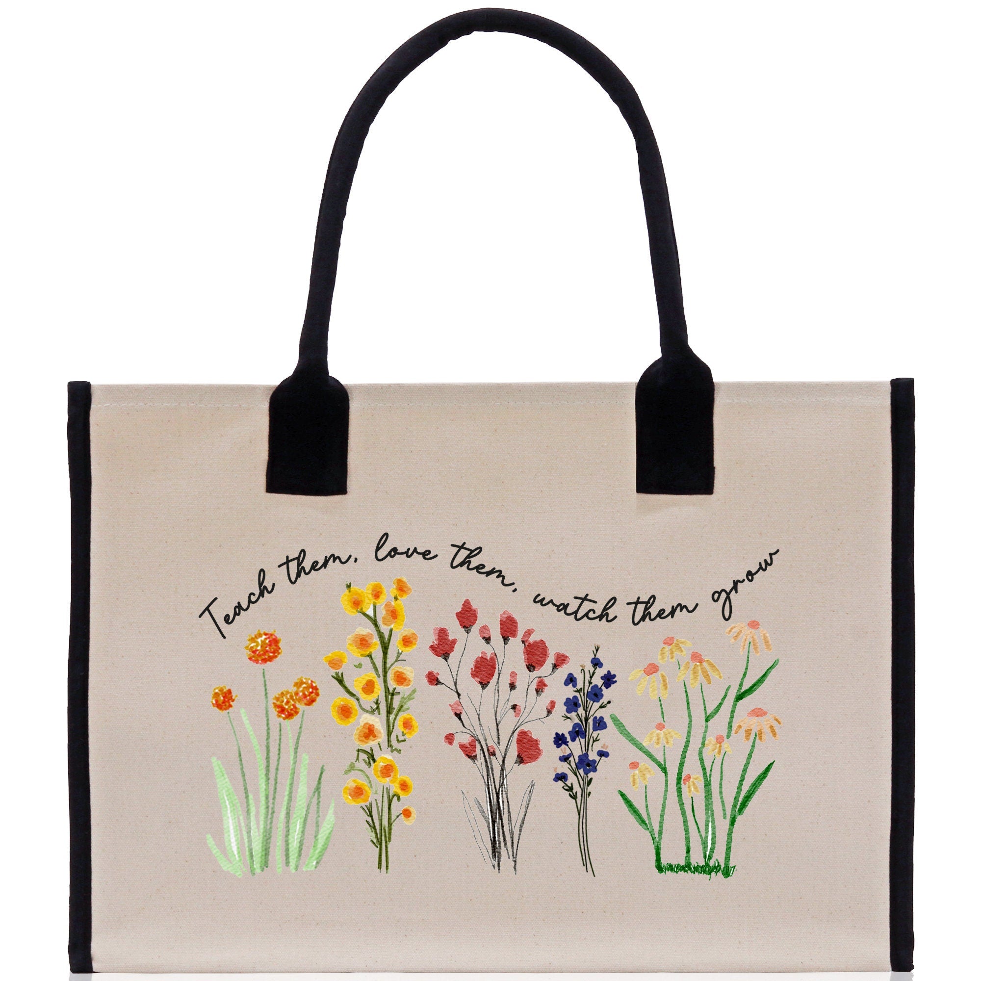 Teacher Floral Tote Bag Teacher Wildflower Graphic Tote Teacher Life Tote Bag Teacher Flower Bag Gift for Teacher Wildflower Book Bag