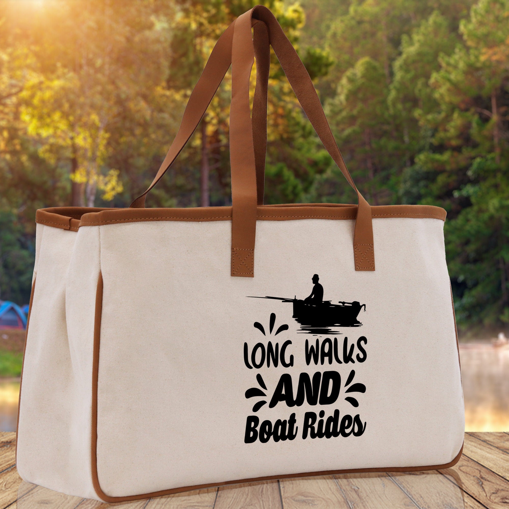 Long Walks and Boat Rides Cotton Canvas Chic Tote Bag  Boat Lover Gift Tote Bag Outdoor Tote Weekender Tote Boater Tote Multipurpose Tote