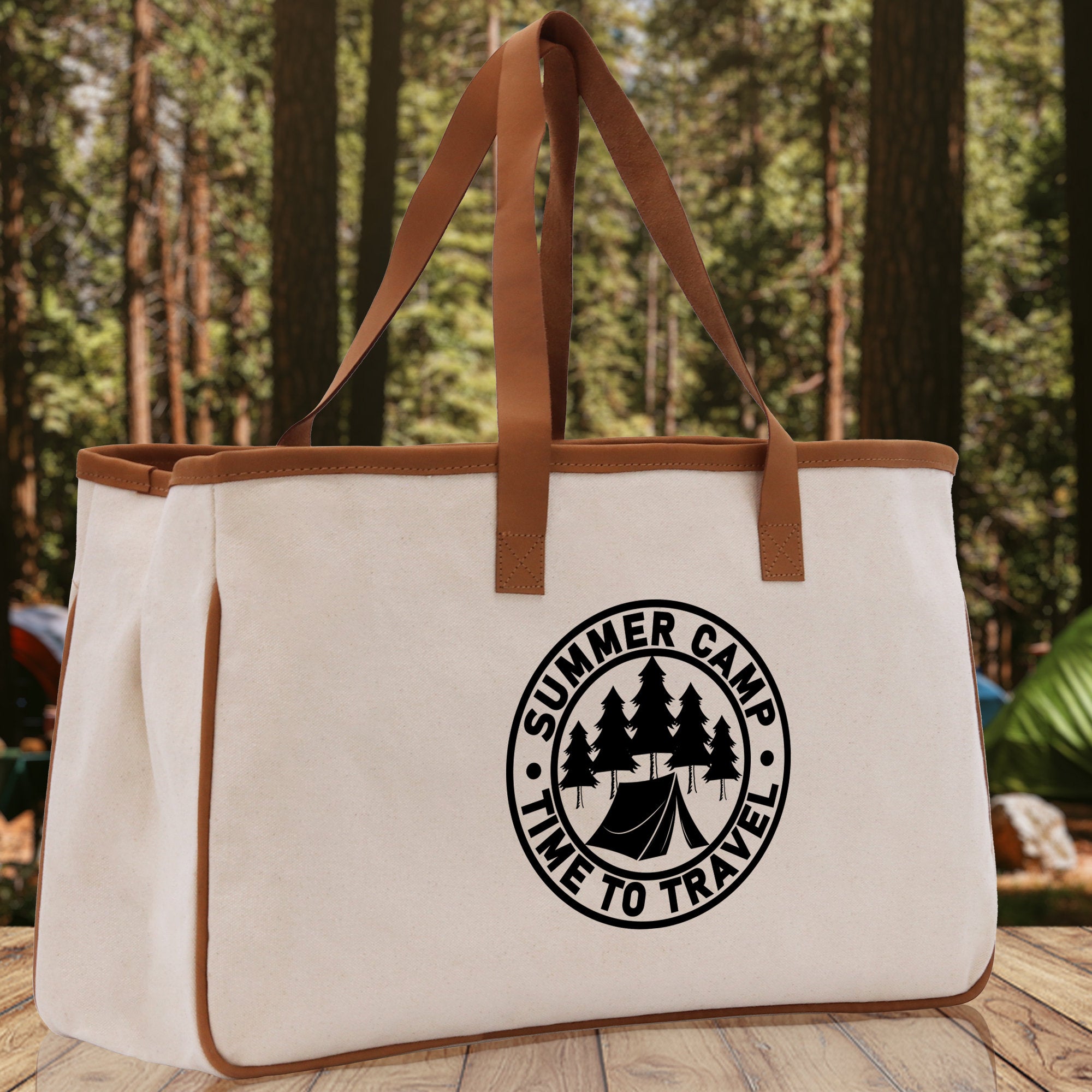 Summer Camp Time To Travel Cotton Canvas Chic Tote Bag Camping Tote Camping Lover Gift Tote Bag Outdoor Tote Weekender Tote Camper Tote