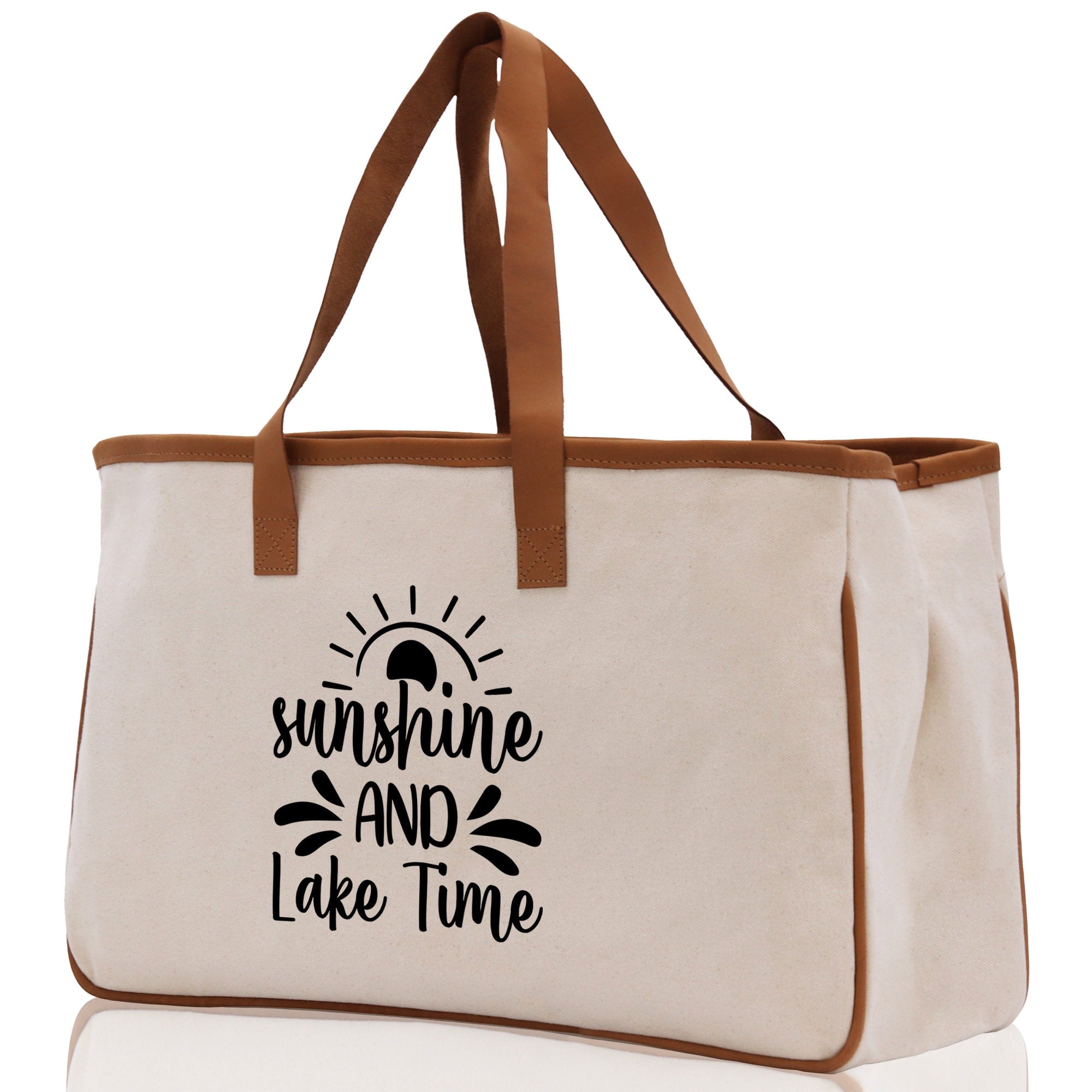 Sunshine and Lake Time Cotton Canvas Chic Tote Bag Camping Tote Lake Lover Gift Tote Bag Outdoor Tote Weekender Tote Laker Tote