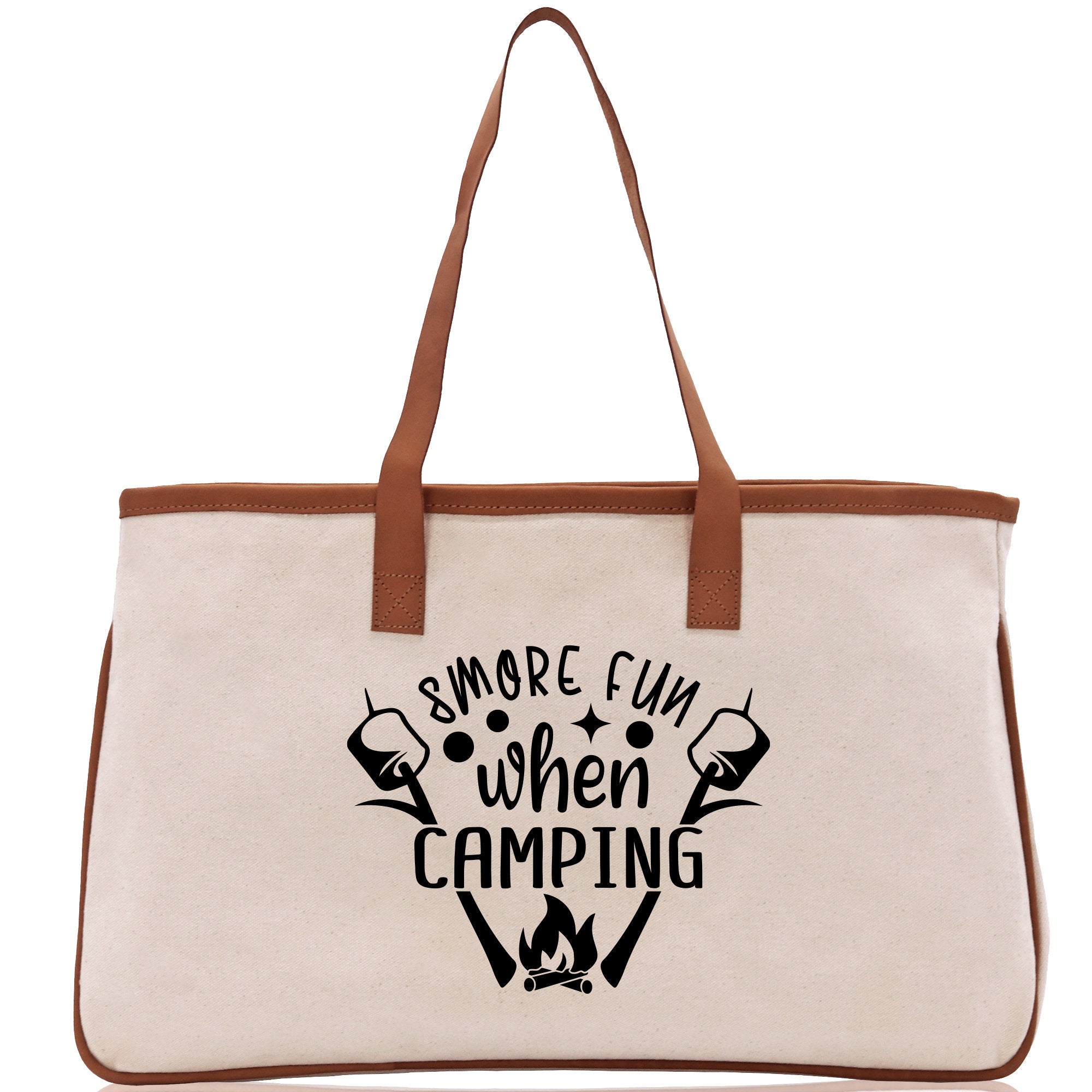 Smore Fun When Camping Cotton Canvas Chic Tote Bag Camping Tote Camping Lover Gift Tote Bag Outdoor Tote Weekender Tote Camper Tote