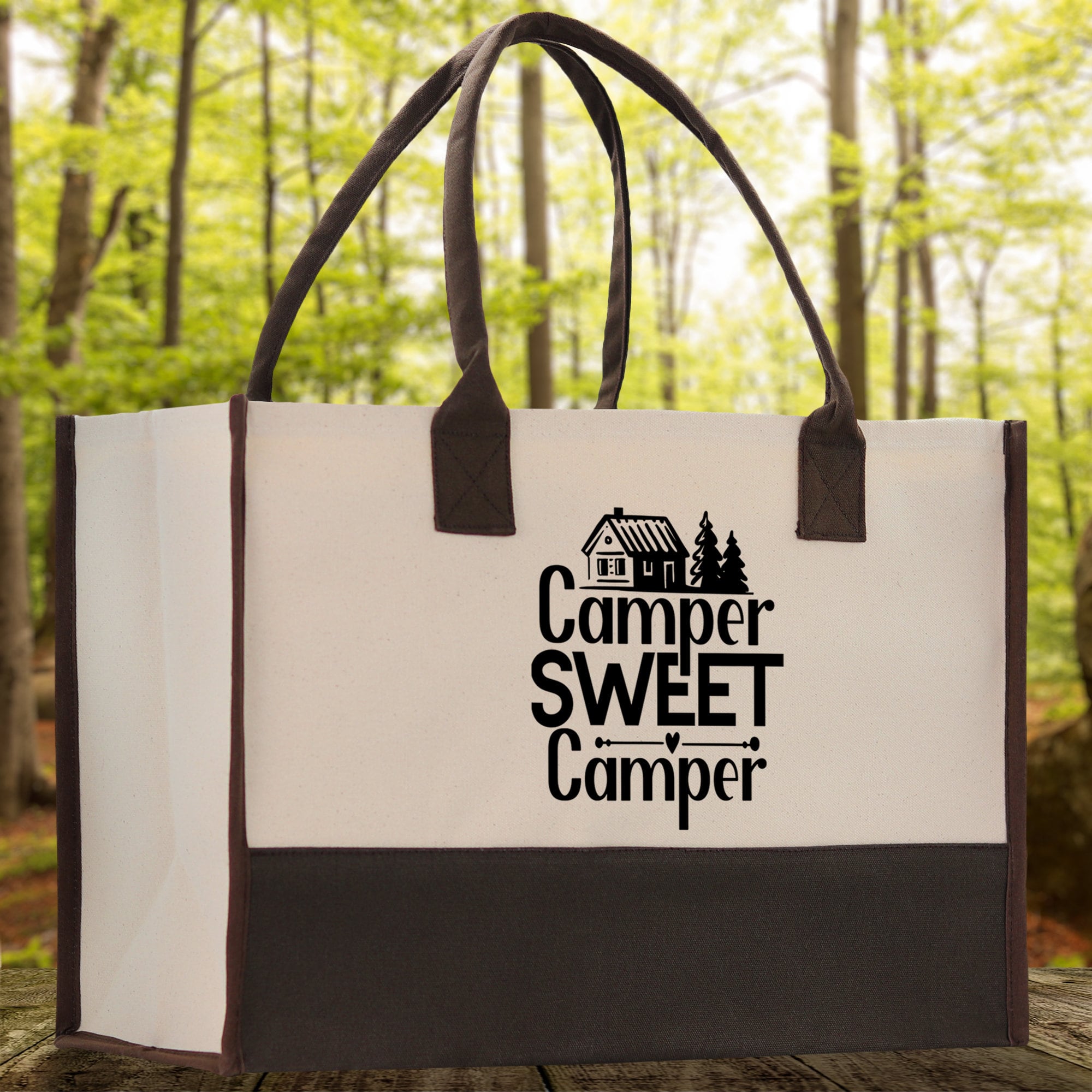 Camper Sweet Camper Cotton Canvas Chic Tote Bag Camping Tote Camping Lover Gift Tote Bag Outdoor Tote Weekender Tote Camper Tote