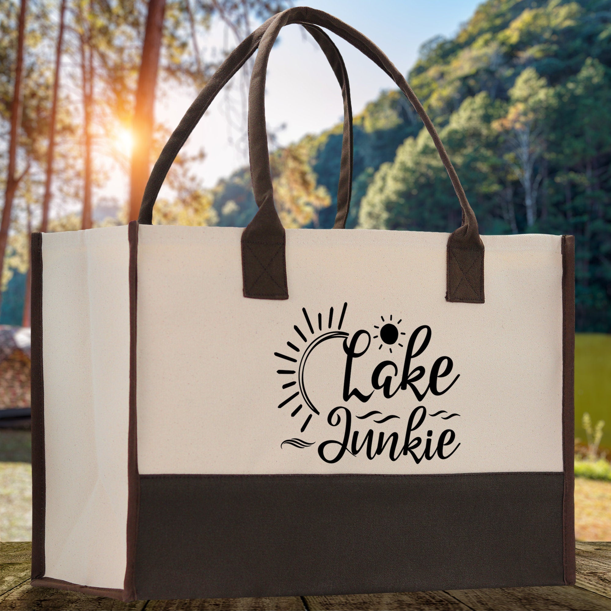 Lake Junkie Cotton Canvas Chic Tote Bag Camping Tote Lake Lover Gift Tote Bag Outdoor Tote Weekender Tote Laker Tote Multipurpose Tote