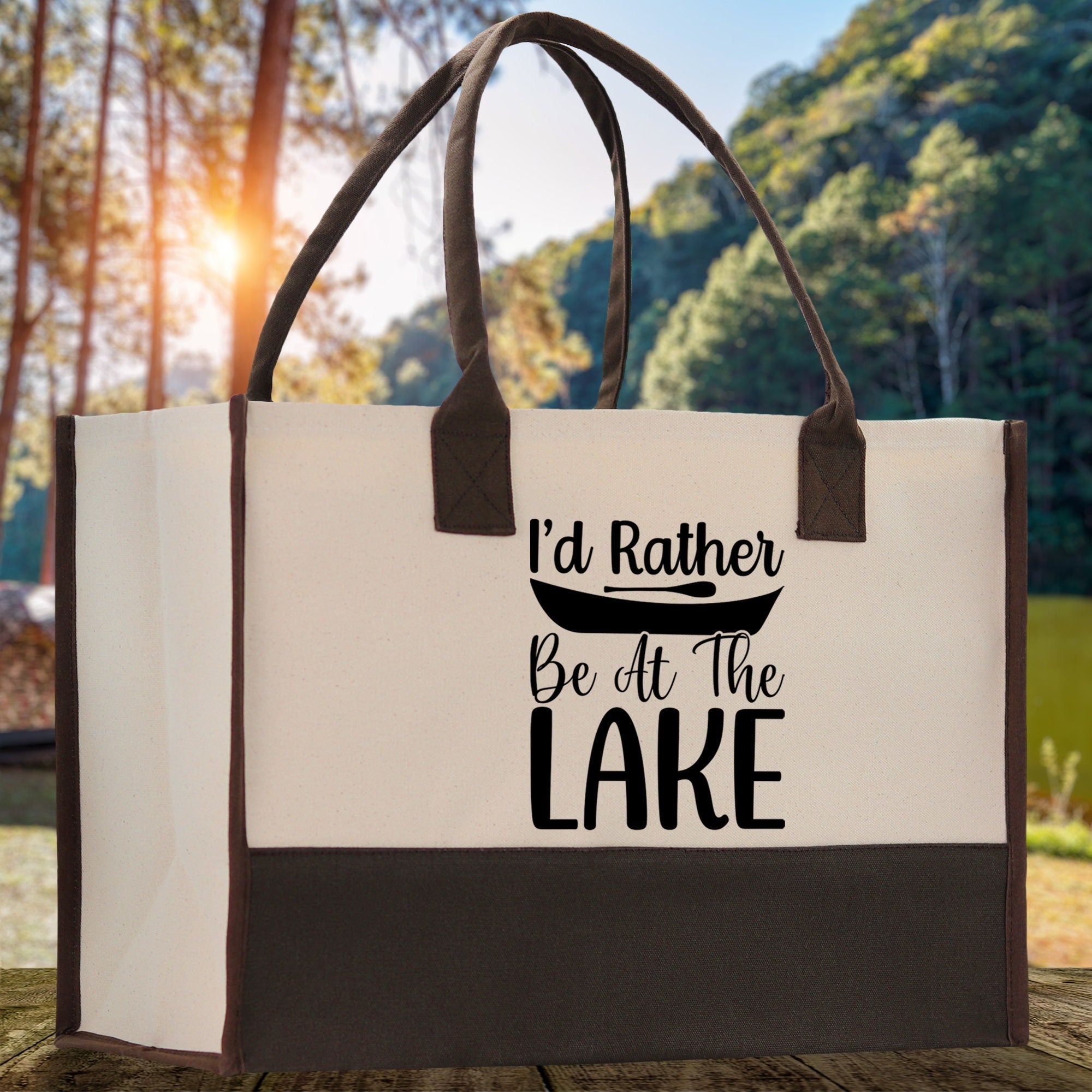 I'd Rather Be at the Lake Cotton Canvas Chic Tote Bag Camping Tote Lake Lover Gift Tote Bag Outdoor Tote Weekender Tote Laker Tote