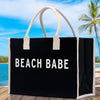 Beach Babe Cotton Canvas Chic Beach Tote Bag Multipurpose Tote Weekender Tote Gift for Her Outdoor Tote Vacation Tote Large Beach Bag