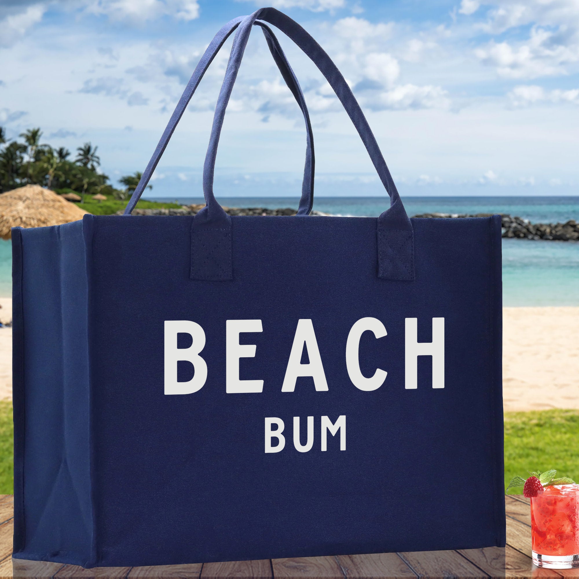 Beach Bum Cotton Canvas Chic Beach Tote Bag Multipurpose Tote Weekender Tote Gift for Her Outdoor Tote Vacation Tote Large Beach Bag