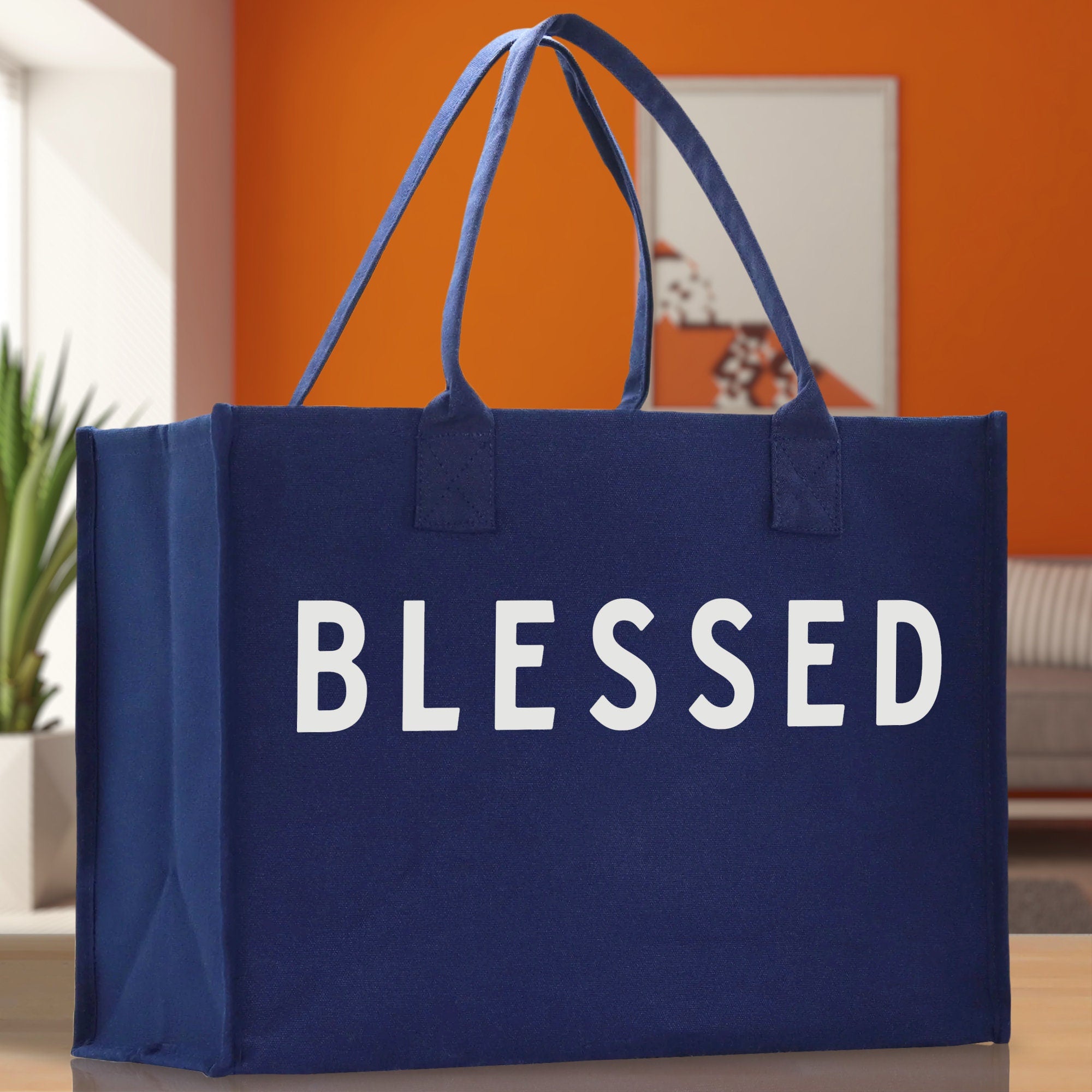 Blessed Cotton Canvas Chic Beach Tote Bag Multipurpose Tote Weekender Tote Gift for Her Outdoor Tote Vacation Tote Large Beach Bag