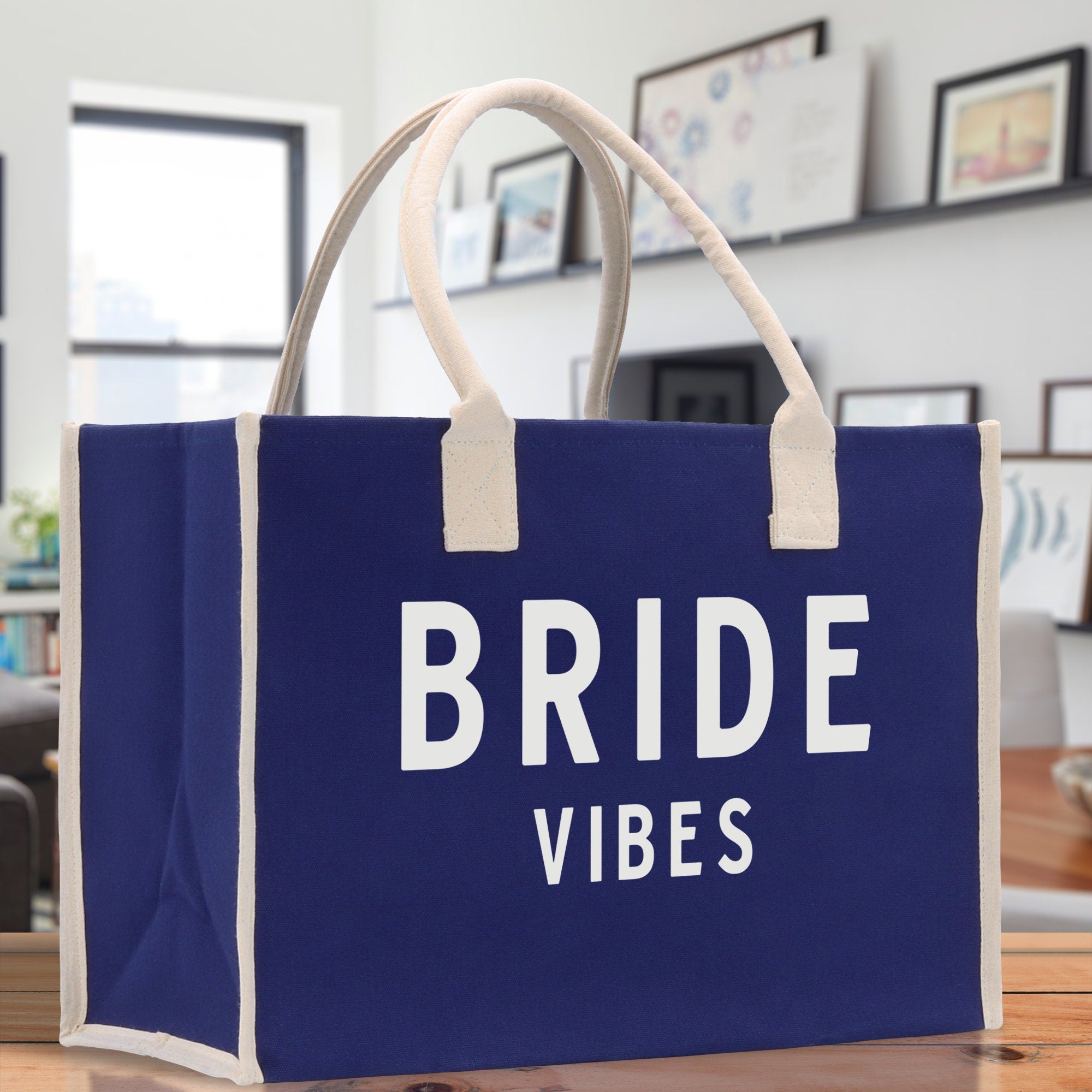 Bride Vibes Cotton Canvas Chic Beach Tote Bag Multipurpose Tote Weekender Tote Gift for Her Outdoor Tote Vacation Tote Large Beach Bag