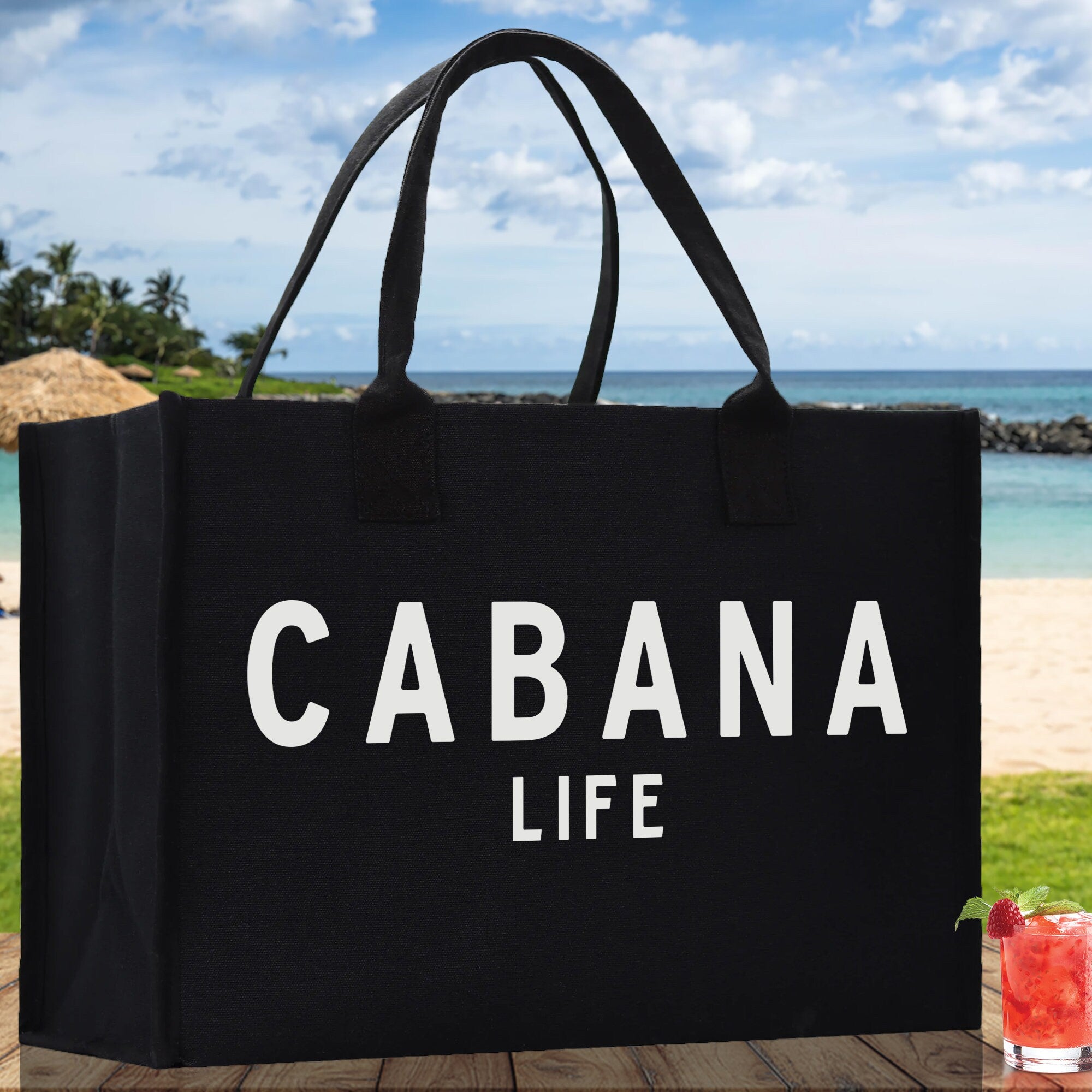 Cabana Life Cotton Canvas Chic Beach Tote Bag Multipurpose Tote Weekender Tote Gift for Her Outdoor Tote Vacation Tote Large Beach Bag