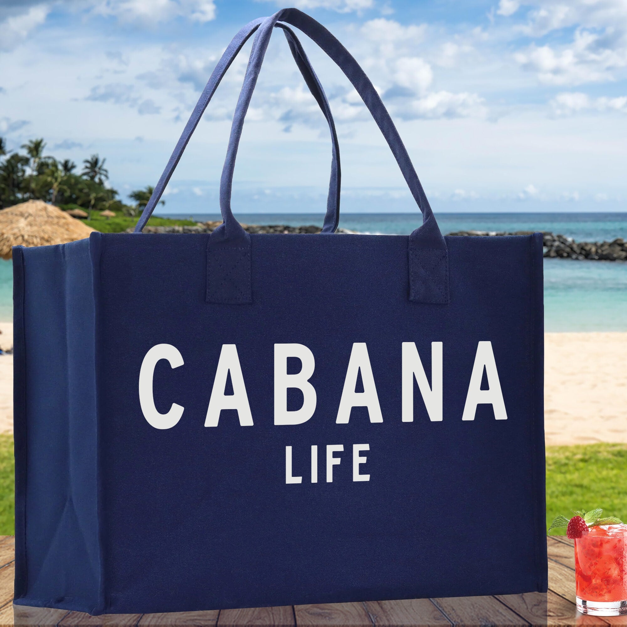 Cabana Life Cotton Canvas Chic Beach Tote Bag Multipurpose Tote Weekender Tote Gift for Her Outdoor Tote Vacation Tote Large Beach Bag