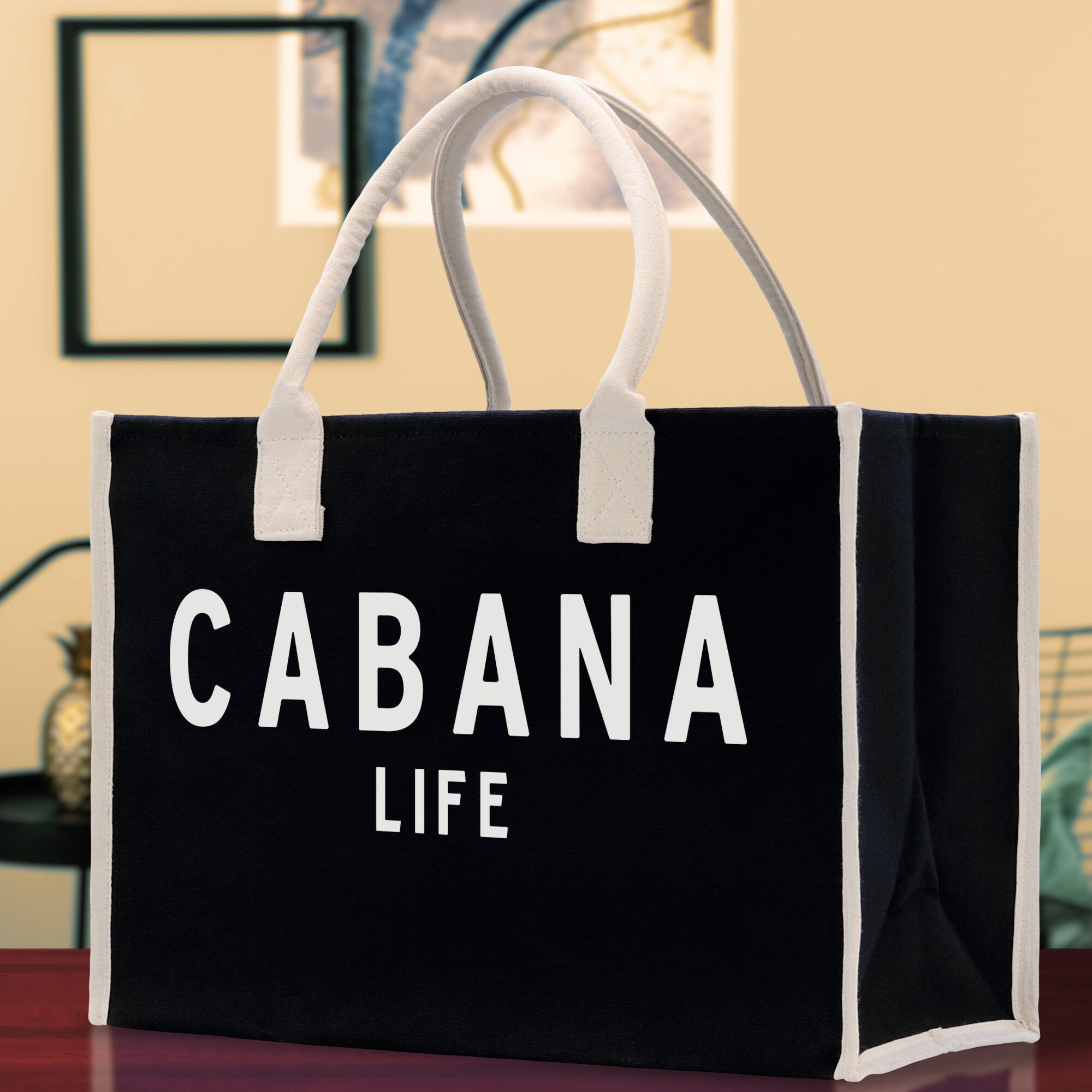 Cabana Life Cotton Canvas Chic Beach Tote Bag Multipurpose Tote Weekender Tote Gift for Her Outdoor Tote Vacation Tote Large Beach Bag